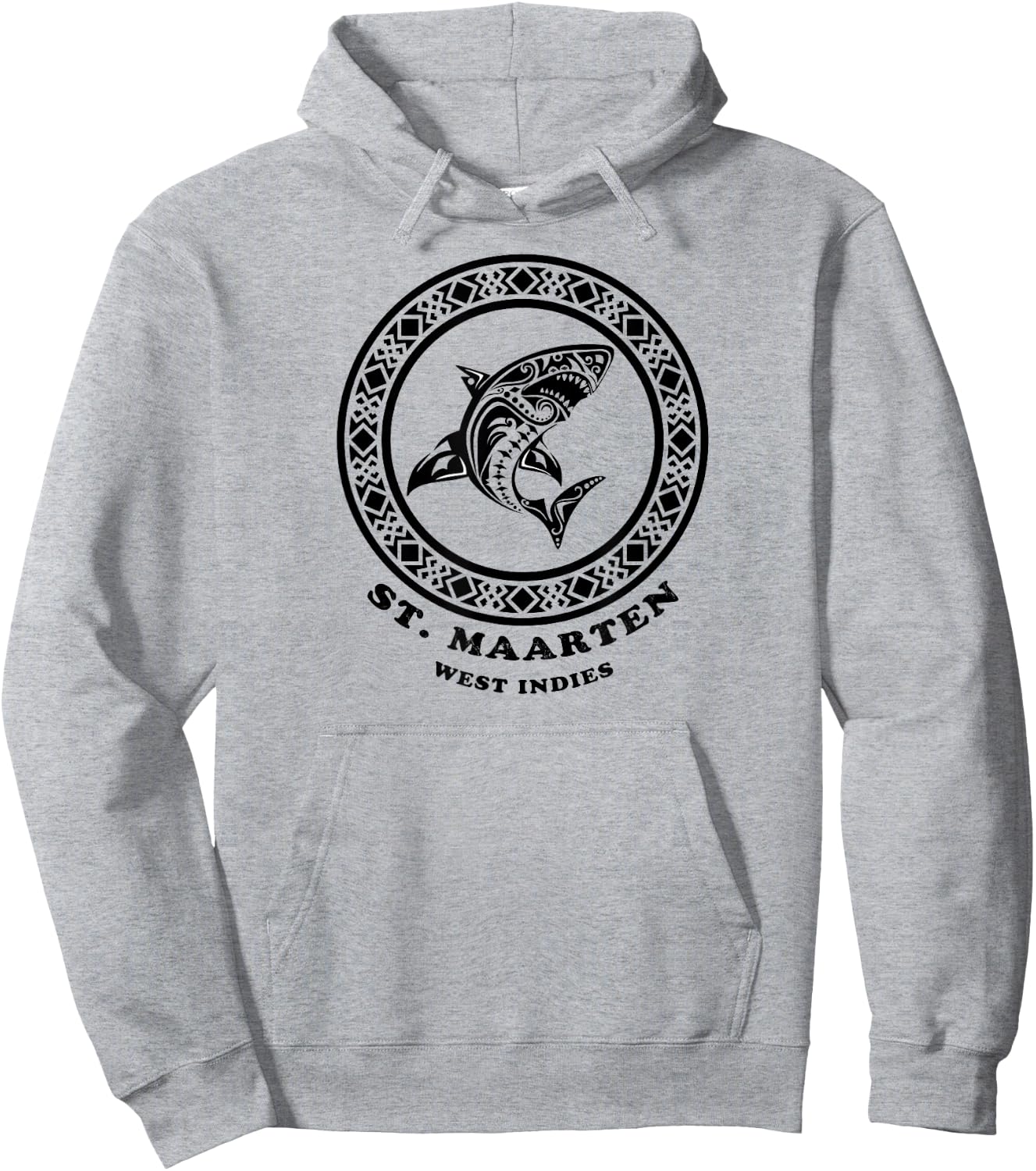 St. Maarten, West Indies Vintage Retro Tribal Shark Vacation Hoodie - Hoodie | Ash