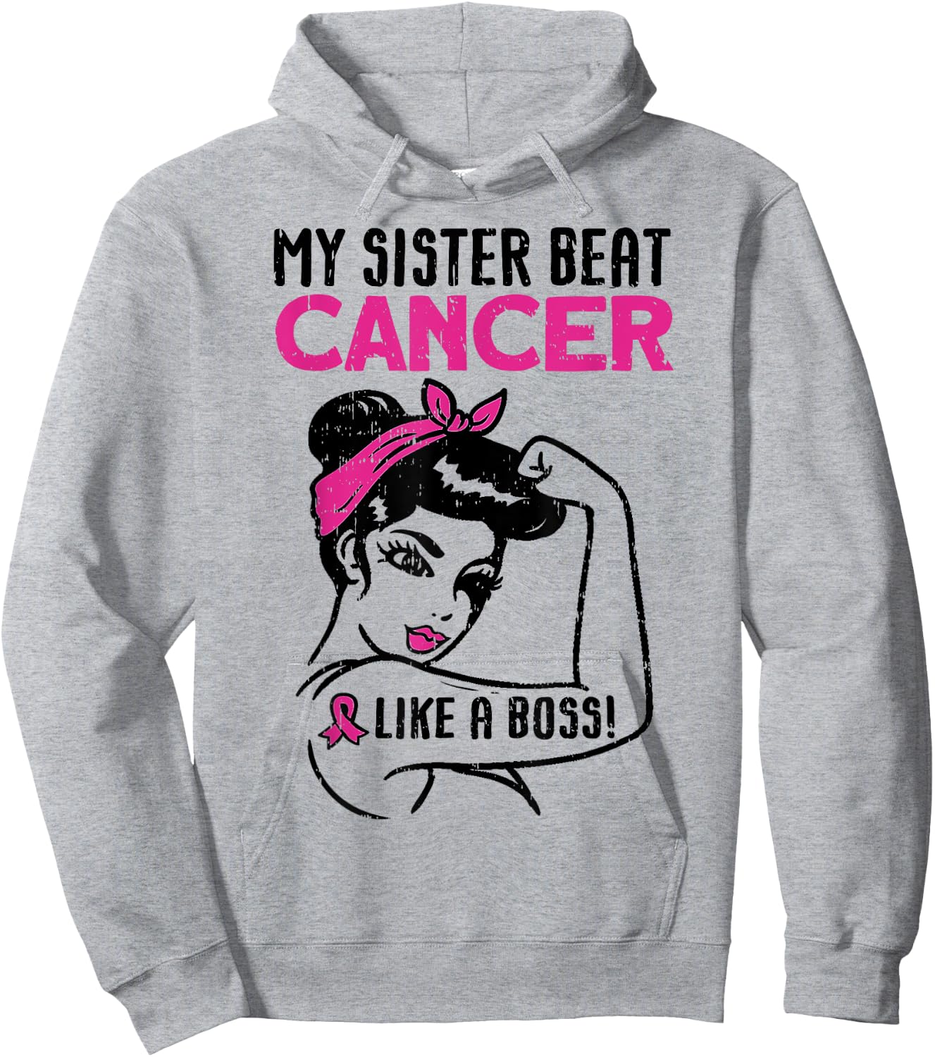My Sister Beat Breast Cancer Like A Boss Warrior Survivor Hoodie - Hoodie | Ash