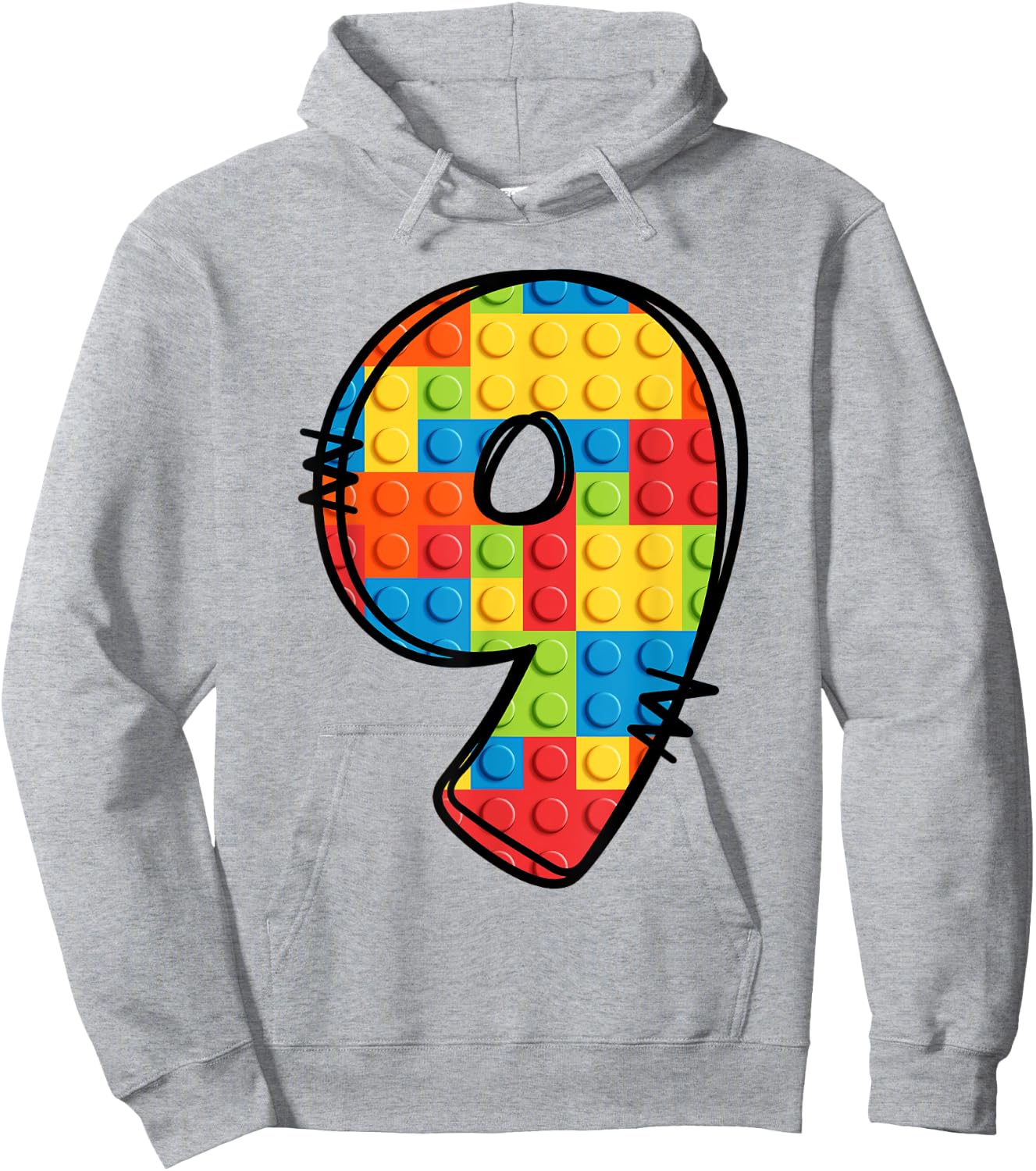 9 Year Old Blocks Building Master Builder 9th Birthday Hoodie - Hoodie | Ash