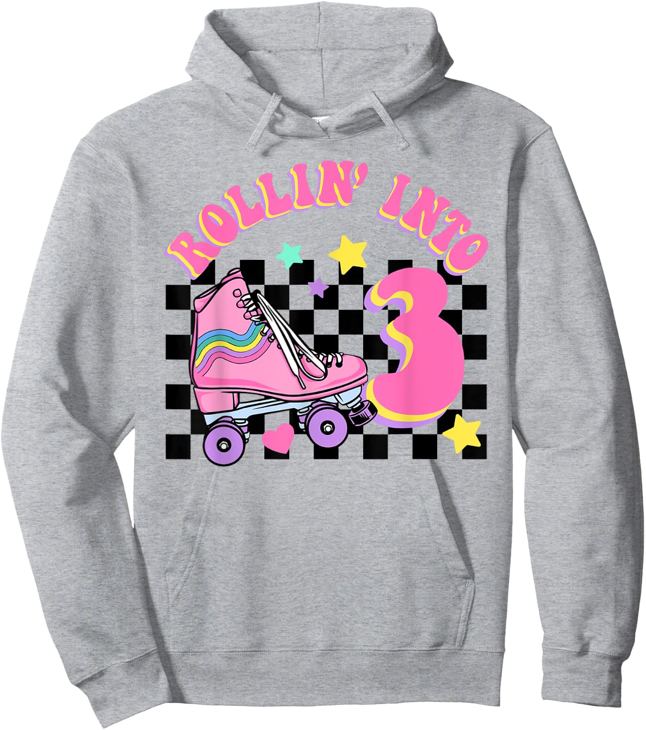 Rolling Into 3 Years Old Skater Groovy Birthday Girls Kids Hoodie - Hoodie | Ash