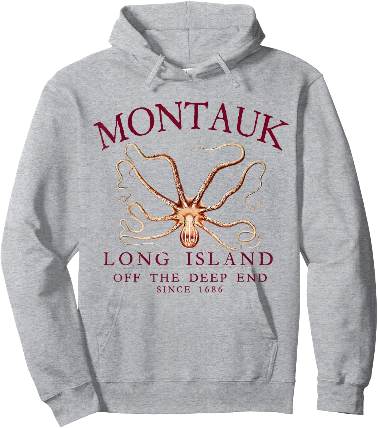 Montauk LI Off The Deep End Kraken Octopus Fishing Burgundy Hoodie - Hoodie | Ash
