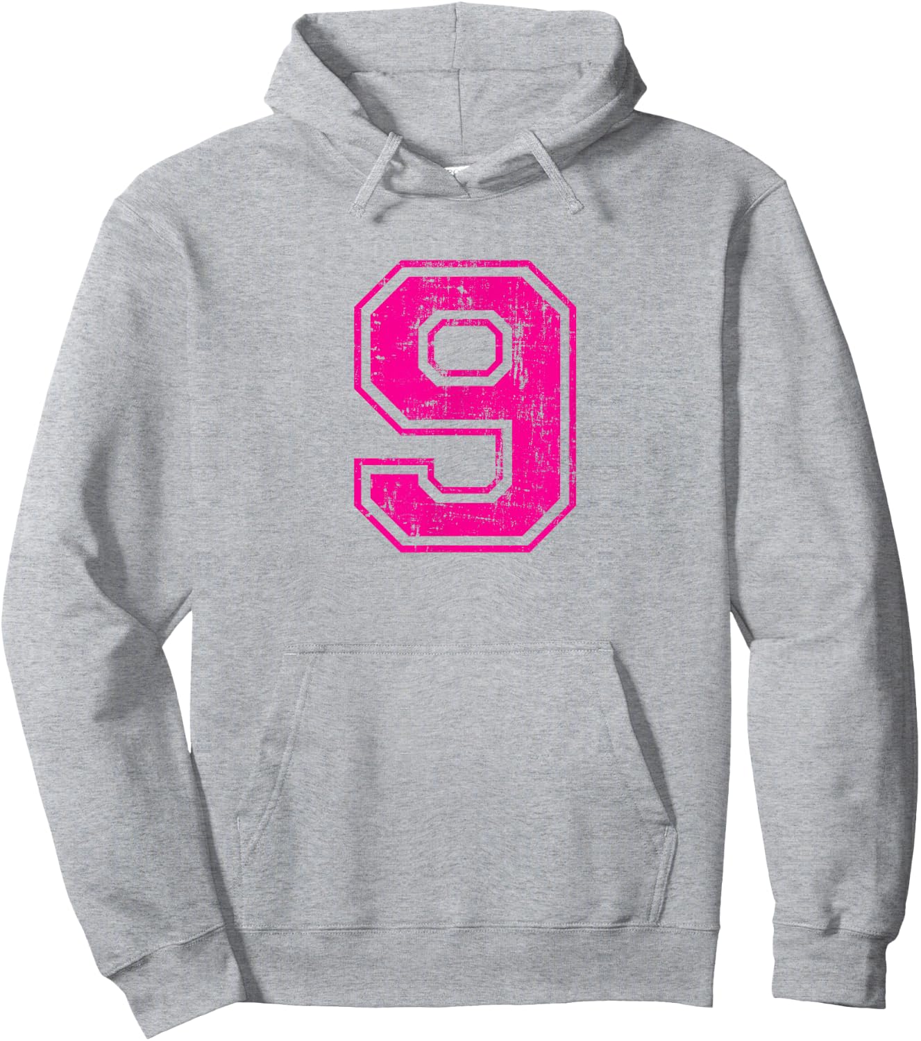 Number 9 Nine Varsity Distressed Vintage Sport Team Player's Hoodie - Hoodie | Ash