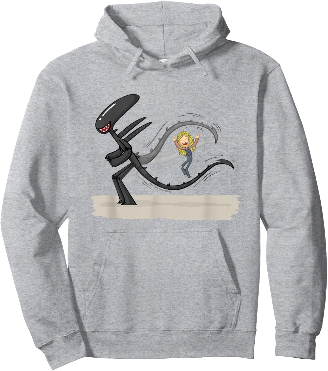 Aliens Cute Animated Xenomorph Jump Tail Big Chest Logo Hoodie - Hoodie | Ash