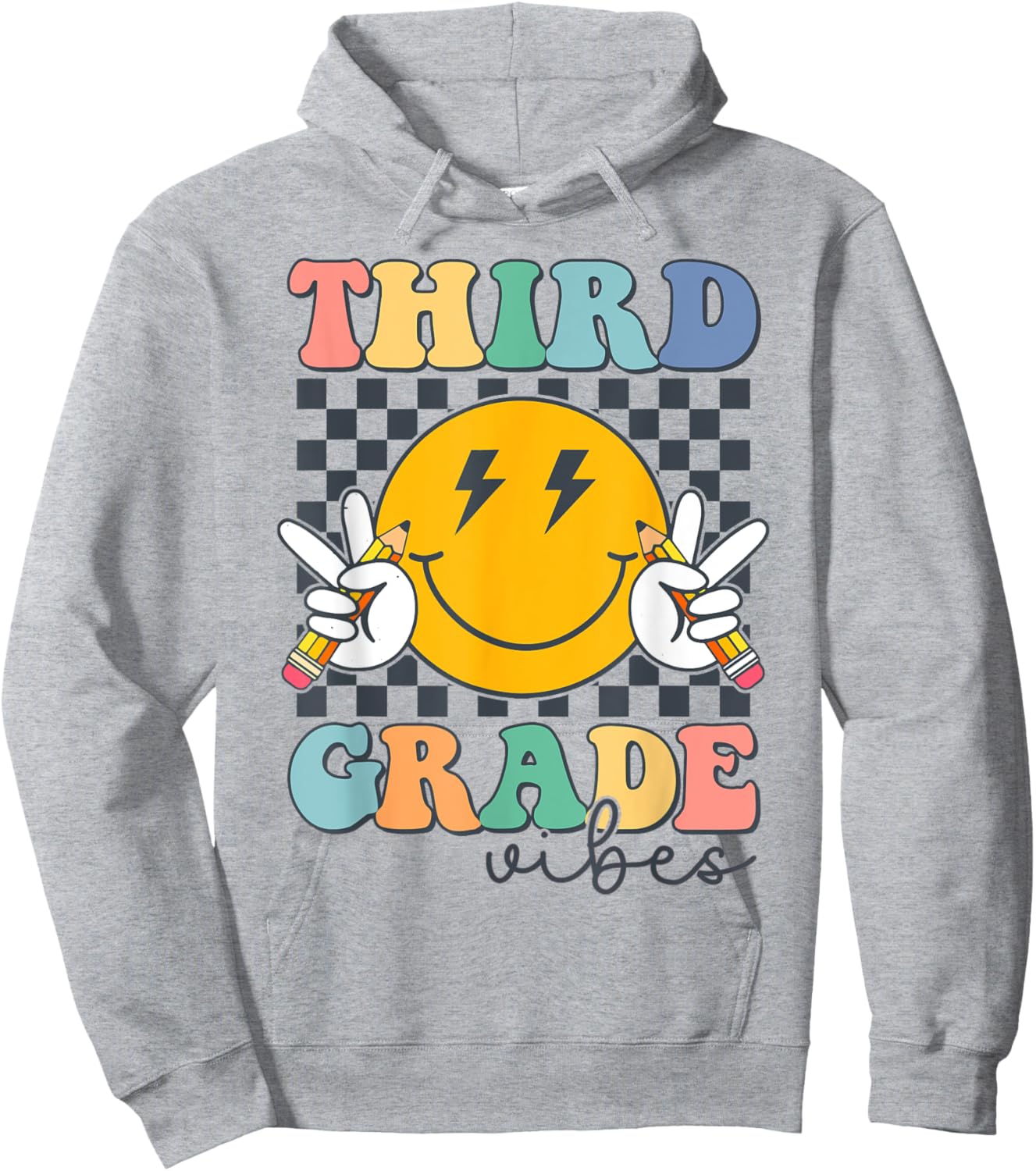 Third Grade Vibes Cute Smile Back To School Groovy Teacher Hoodie - Hoodie | Ash
