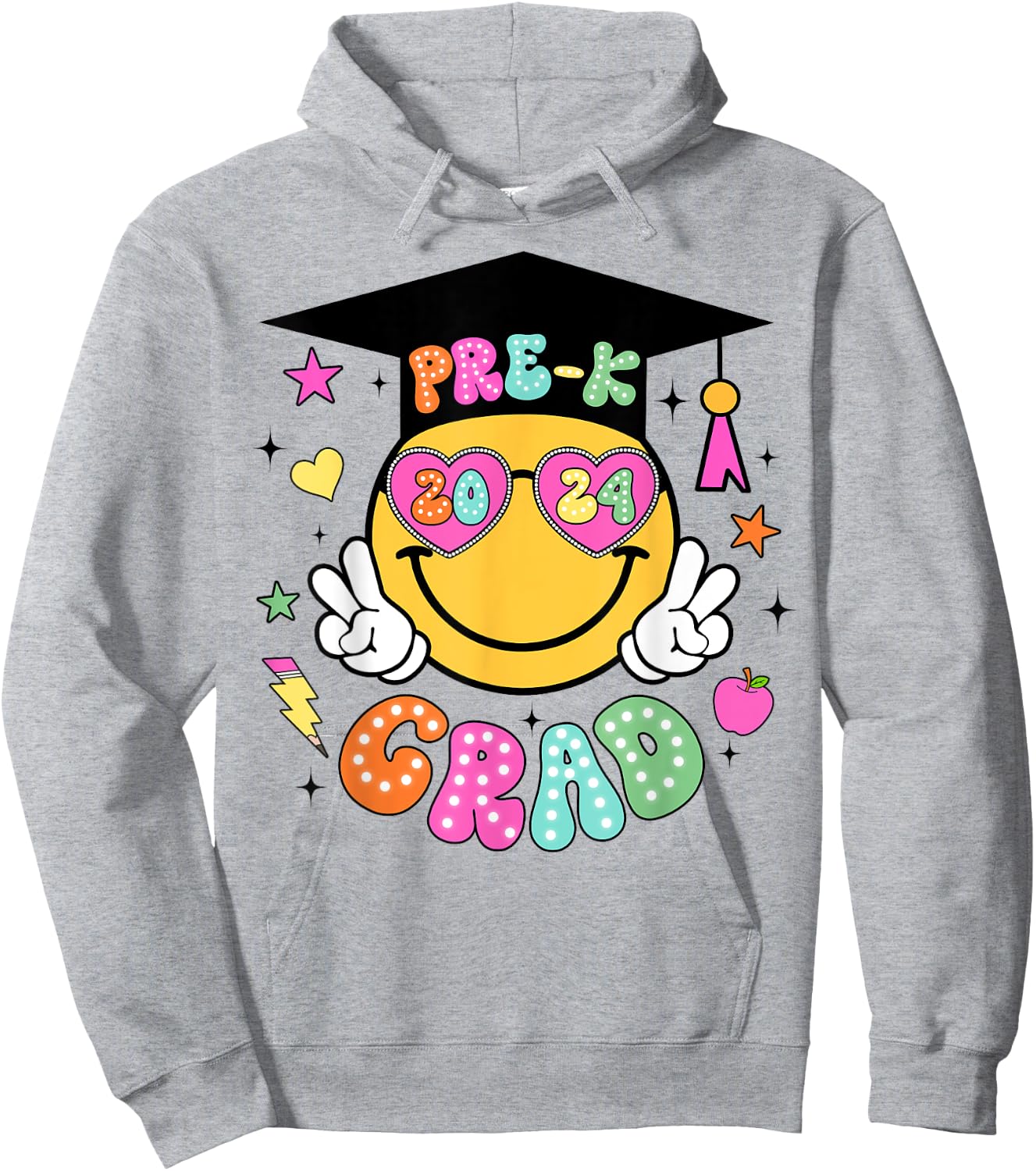 Groovy Pre-K Graduate Happy Face Graduation 2024 Grad Hoodie - Hoodie | Ash