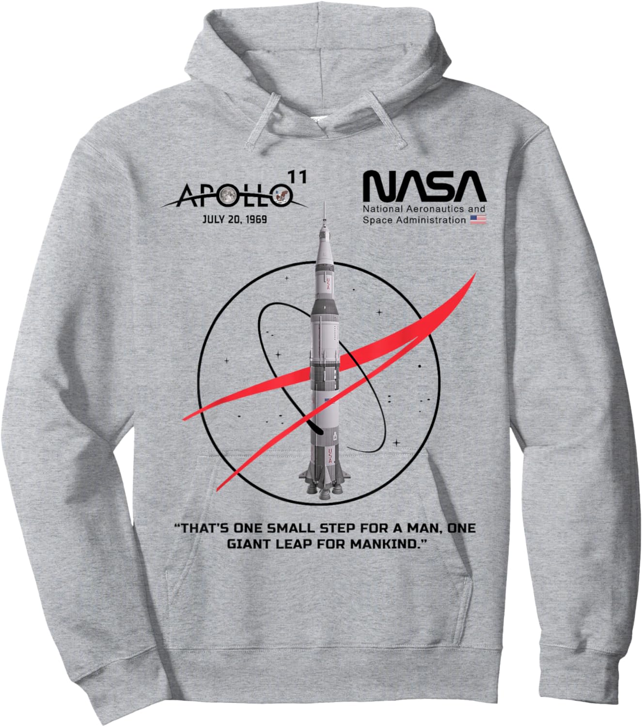 NASA Apollo 11 Mission Saturn V Rocket Worm Logo Hoodie - Hoodie | Ash