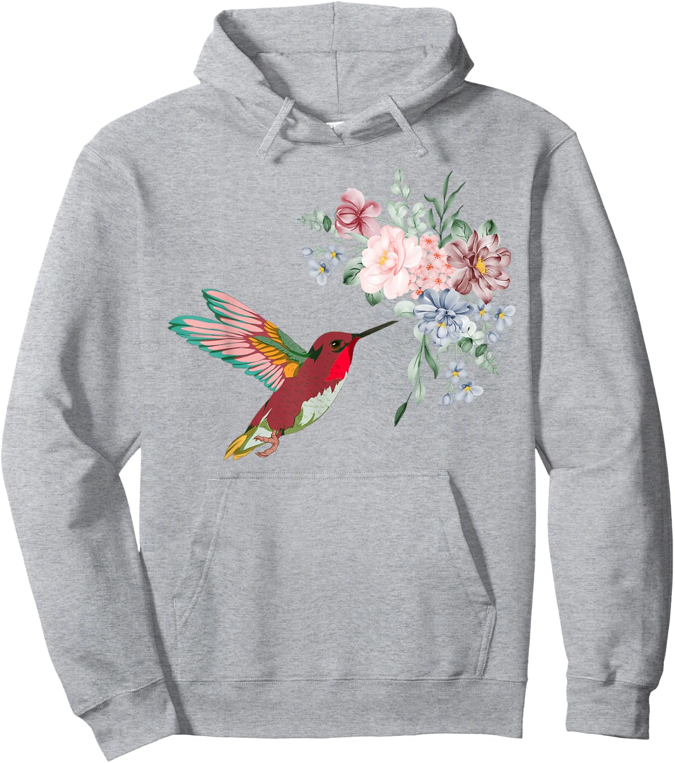 Pretty Bird Nature Animal Vintage Flowers Hummingbird Hoodie - Hoodie | Ash
