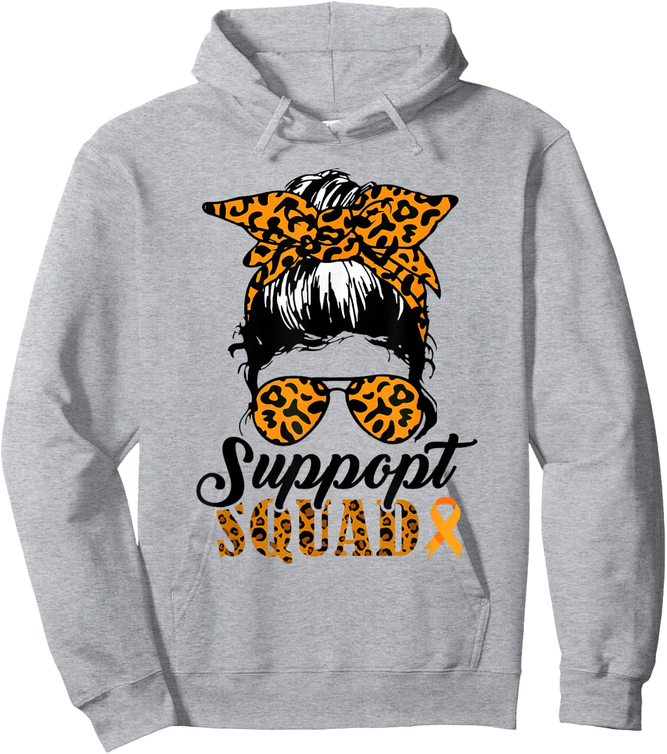 Support Squad Messy Bun Orange Warrior MS Multiple Sclerosis Hoodie - Hoodie | Ash