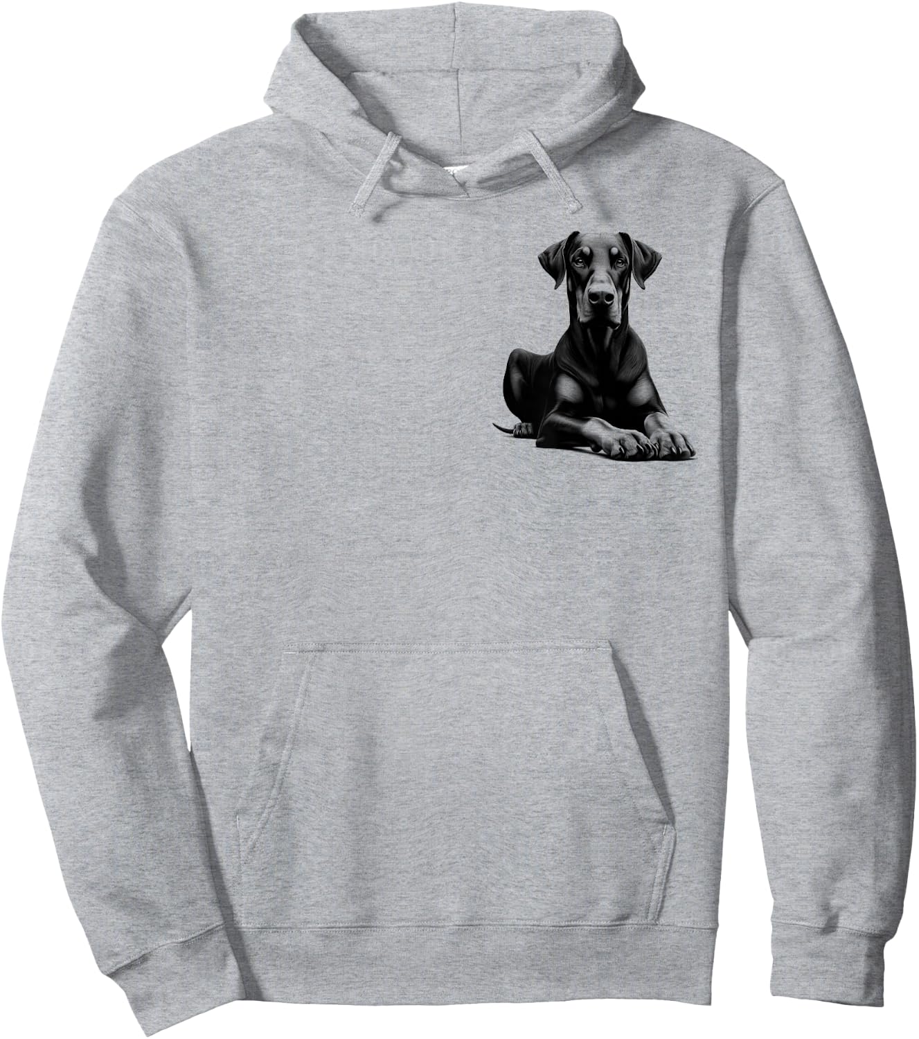 Cool Doberman with Floppy Ears - Lying Pose on Chest Hoodie - Hoodie | Ash