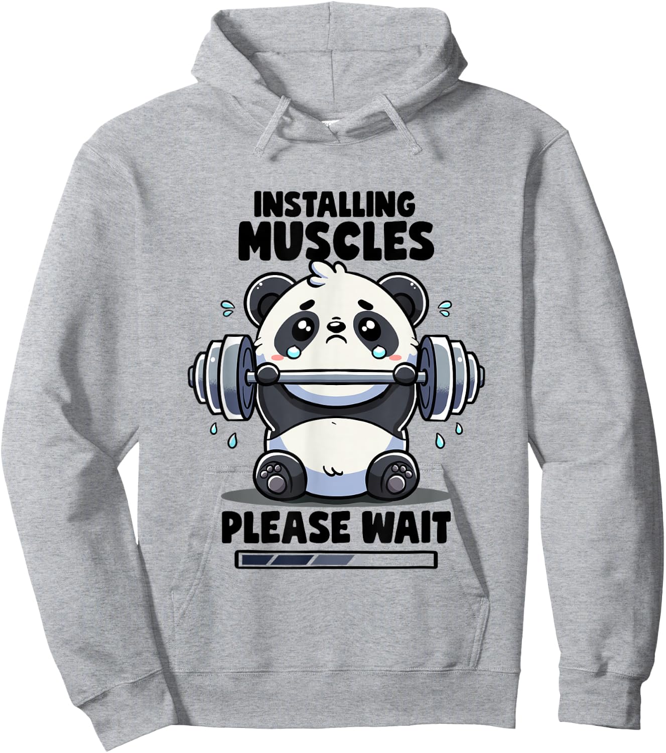 Installing Muscles Please Wait Panda Lifting Gym Quote Panda Hoodie - Hoodie | Ash