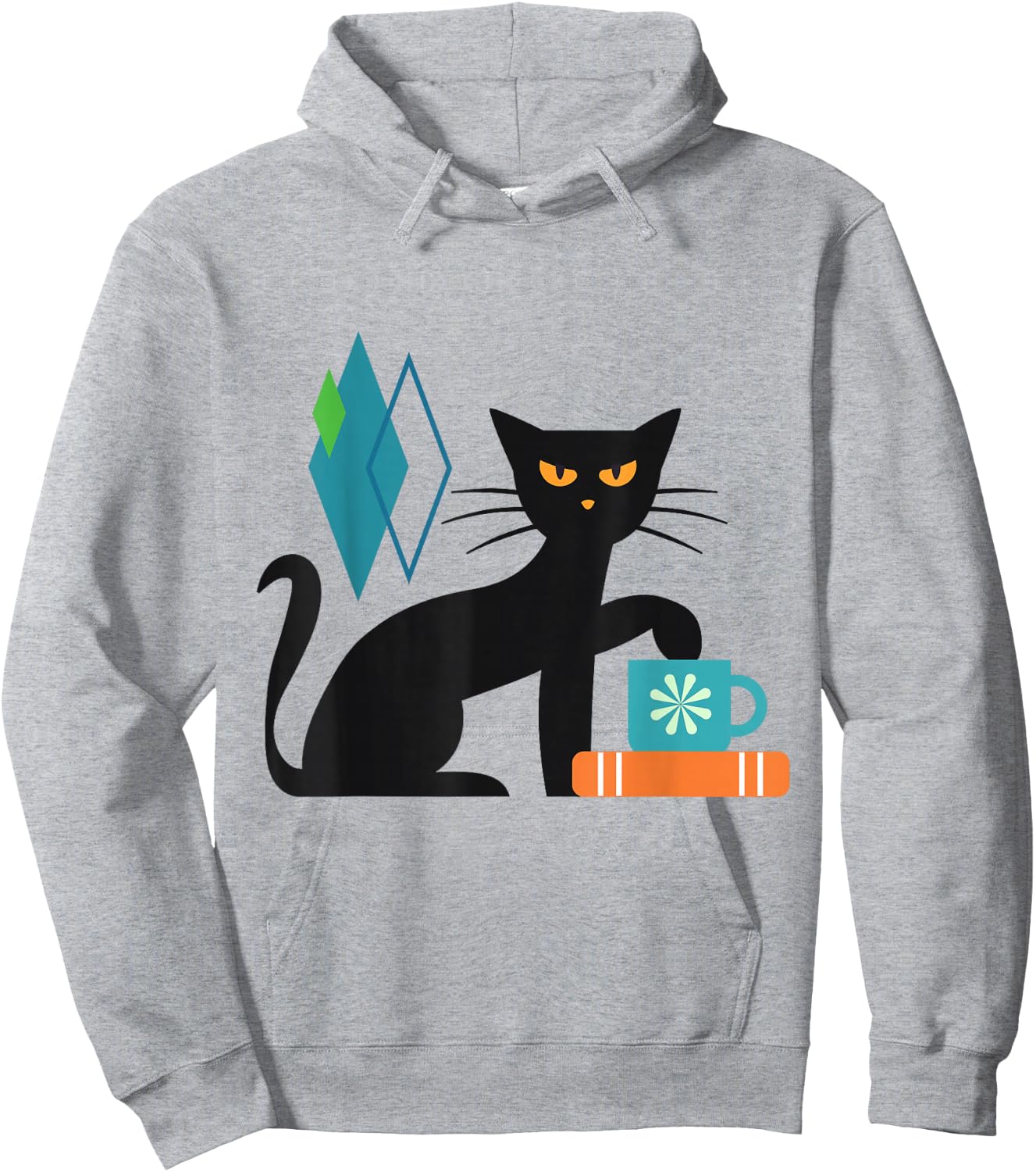 Cat Midcentury With Book and Coffee Atomic Age Mid Century Hoodie - Hoodie | Ash