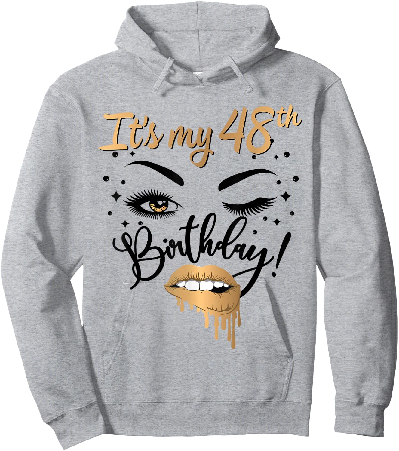 It's My 48th Birthday Queen 48 Years Old Eye Lash Lips Kiss Hoodie - Hoodie | Ash
