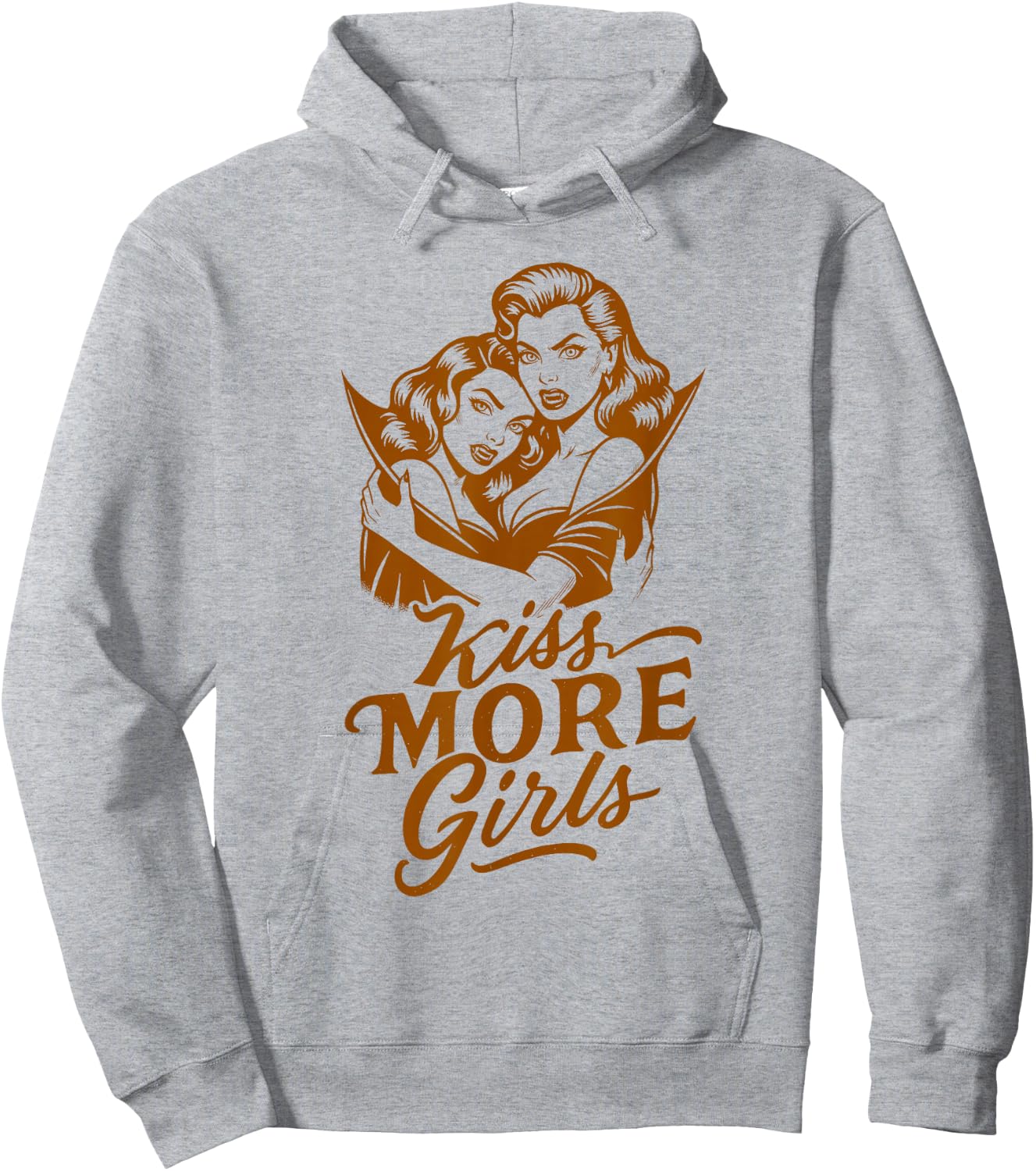 Halloween Vibes Lesbian LGBT Pride Vampire Kiss More Girls Hoodie - Hoodie | Ash