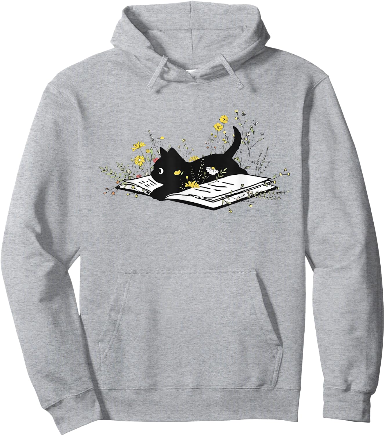 Cute Book Black Cat Book Lover Floral Teacher Life Women Hoodie - Hoodie | Ash