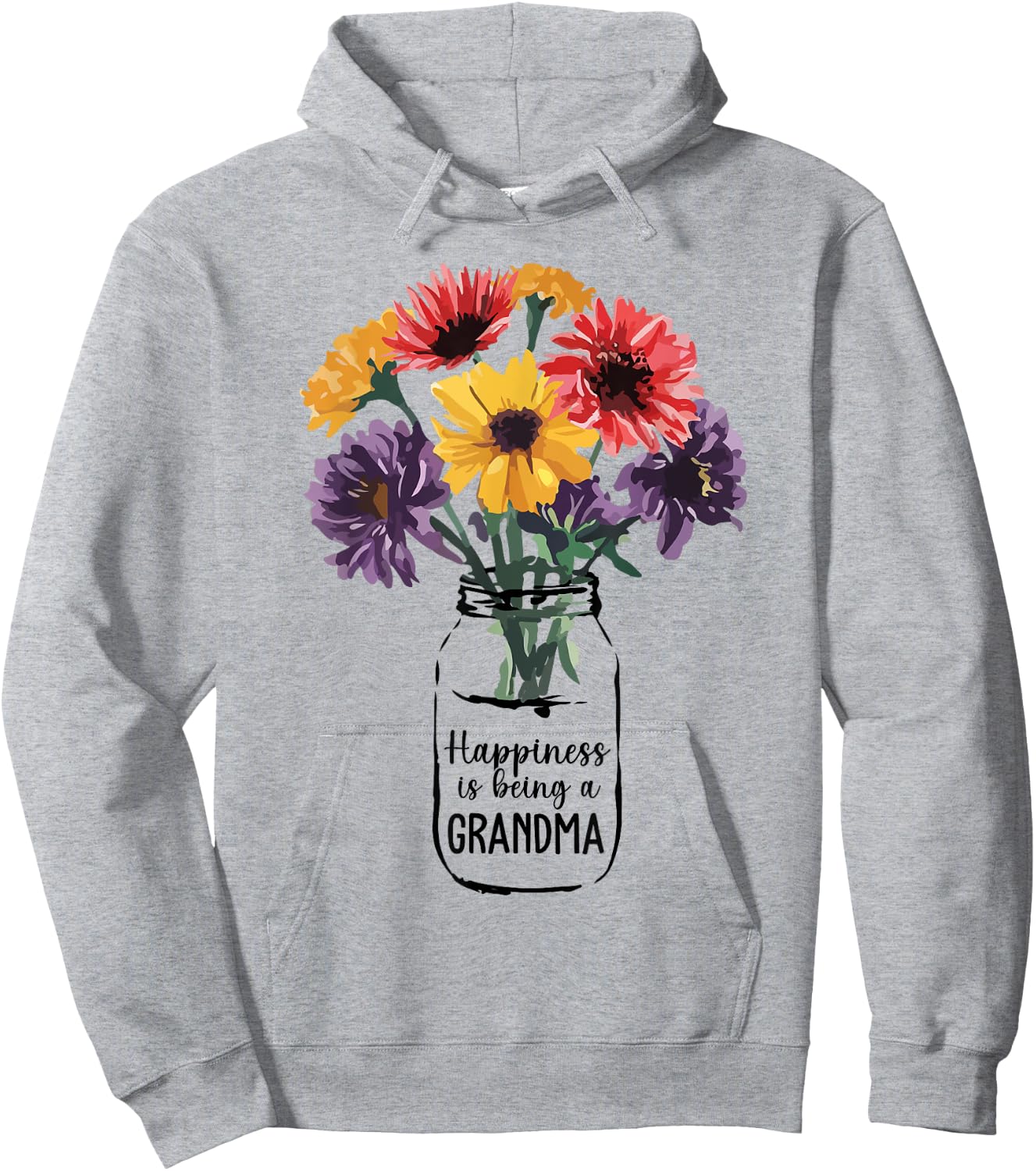 Happiness is Being Grandma Beautiful Flower Grandma Life Hoodie - Hoodie | Ash