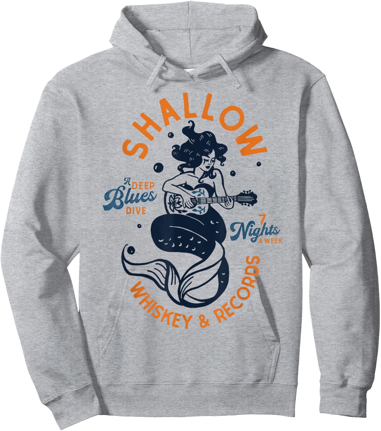 Vintage Music Venue Shirt: Whiskey Dive Bar Mermaid Guitar Hoodie - Hoodie | Ash