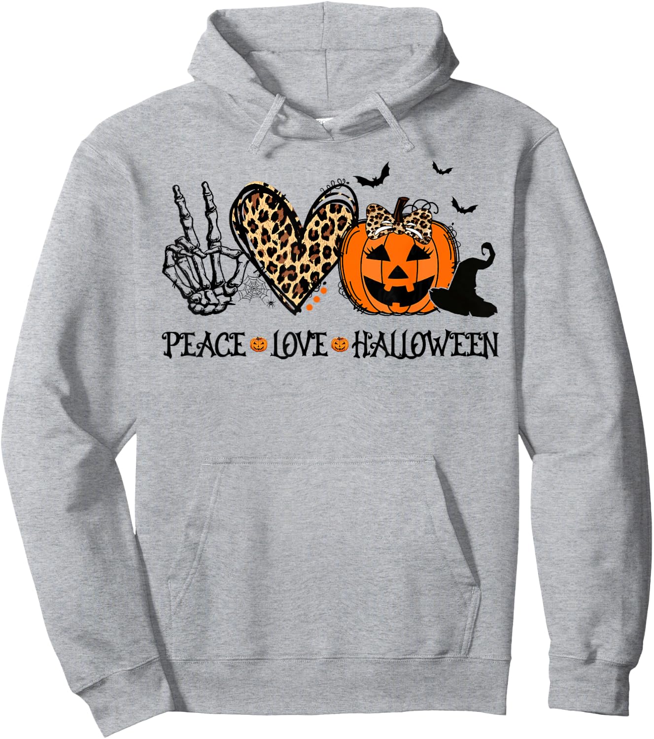Peace Love Halloween Happy Halloween Pumpkin Leopard Heart Hoodie - Hoodie | Ash