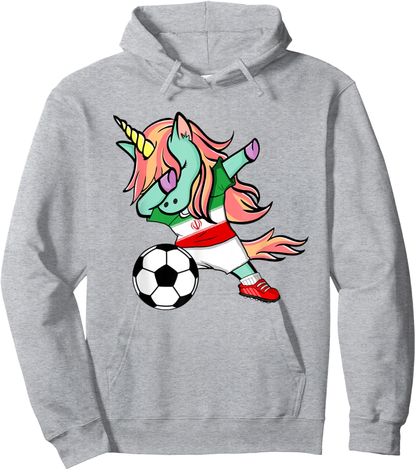 Funny Dabbing Unicorn Iran Football Team Iranian Flag Pride Hoodie - Hoodie | Ash
