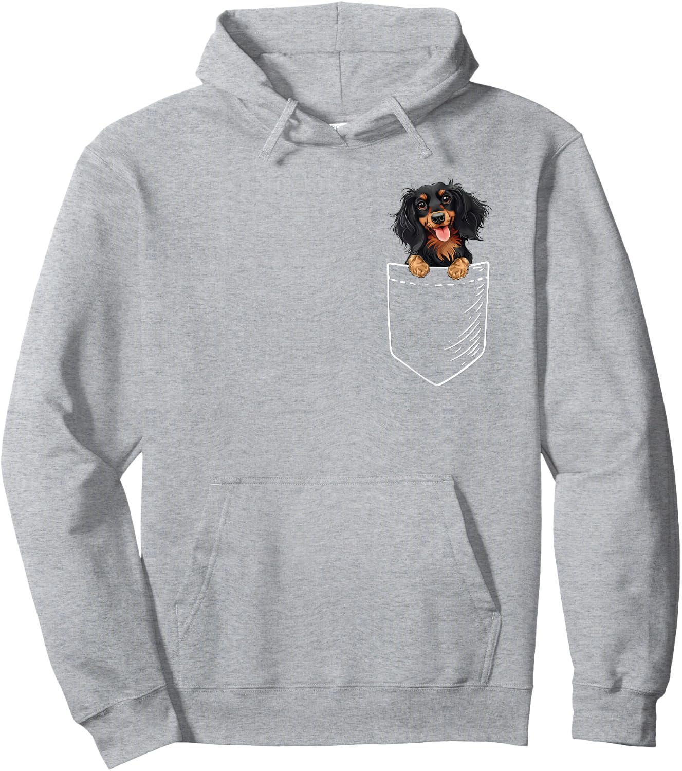 Funny Pocket Black Long Haired Dachshund Lover Hoodie - Hoodie | Ash