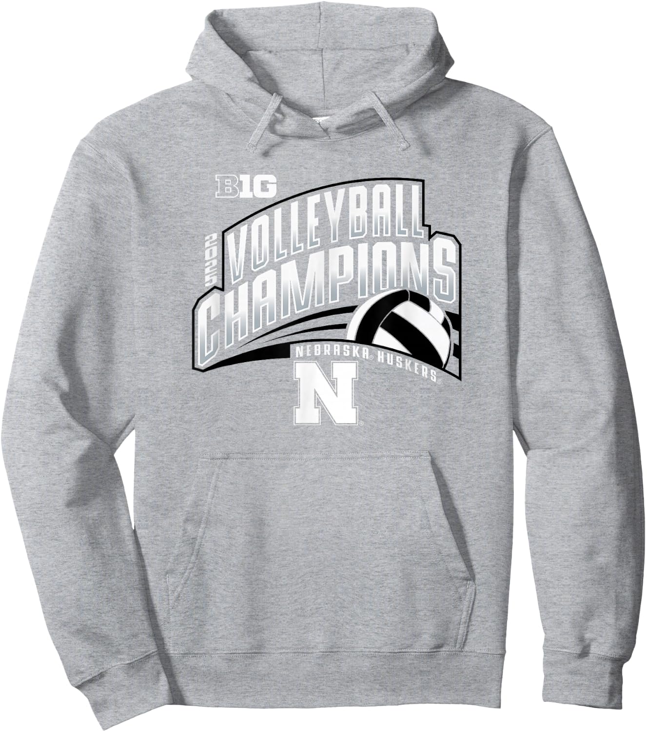 Nebraska Cornhuskers Big Ten Champs 2025 Volleyball Hoodie - Hoodie | Ash