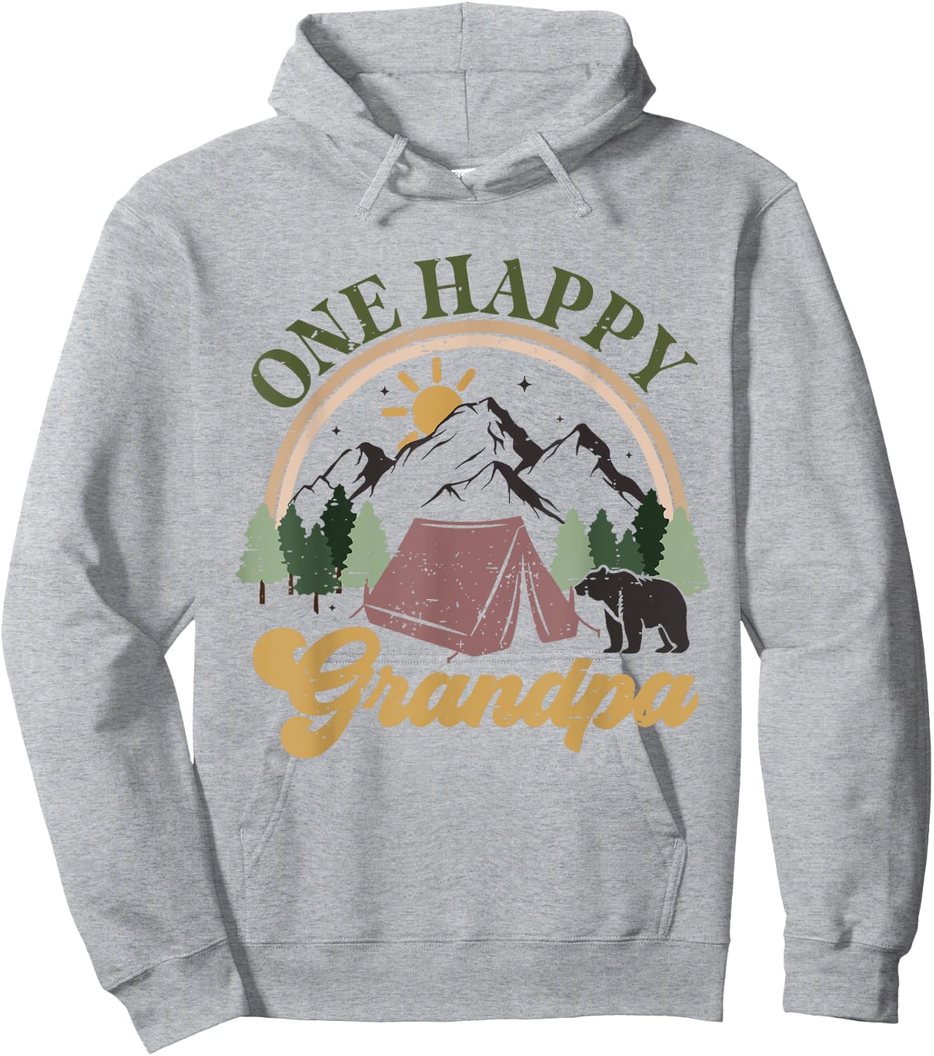 Cute One Happy Camper Birthday Decorations One Happy Grandpa Hoodie - Hoodie | Ash
