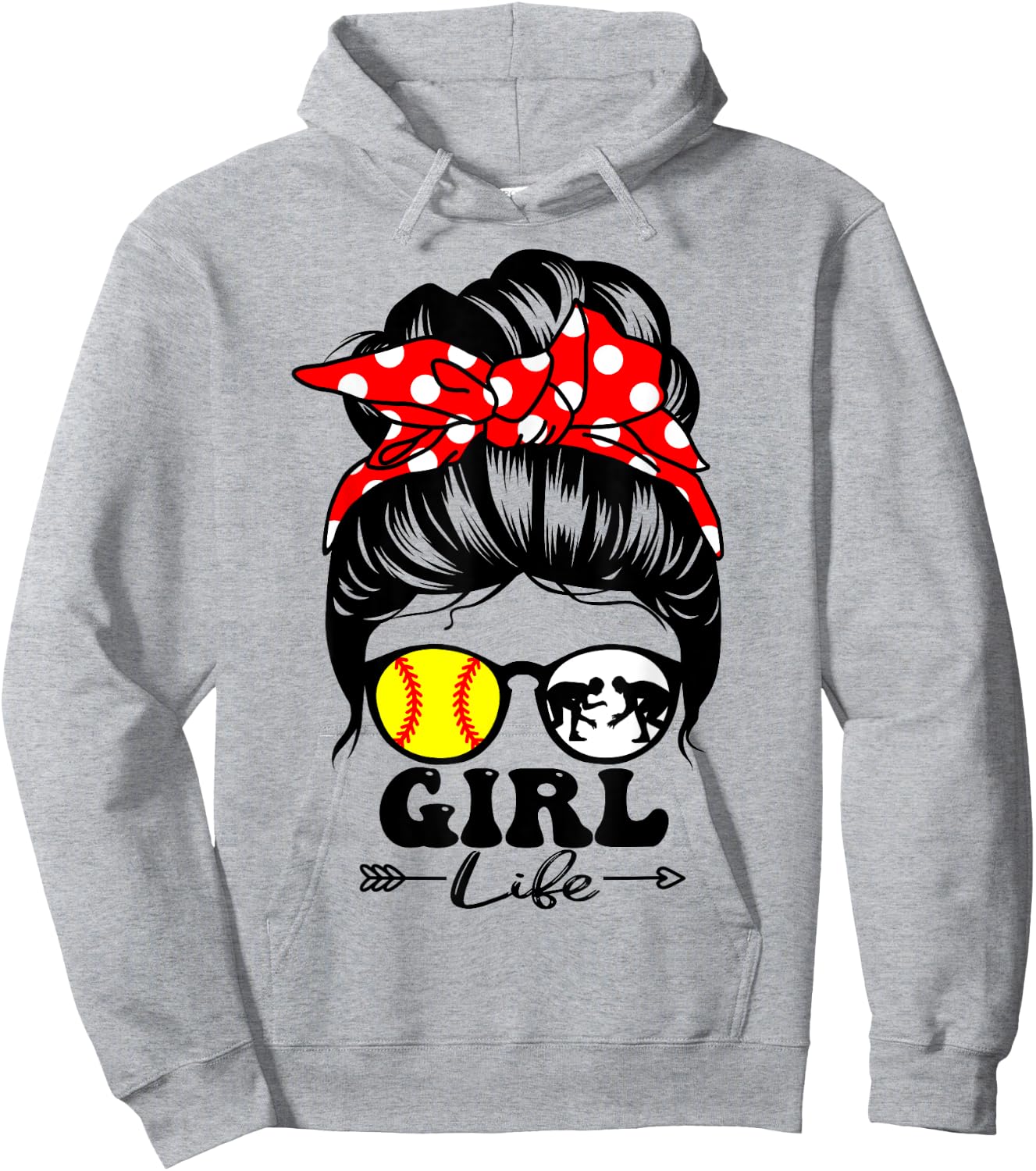 Girl Life Messy Bun Hair Funny Wrestling Softball Player Hoodie - Hoodie | Ash