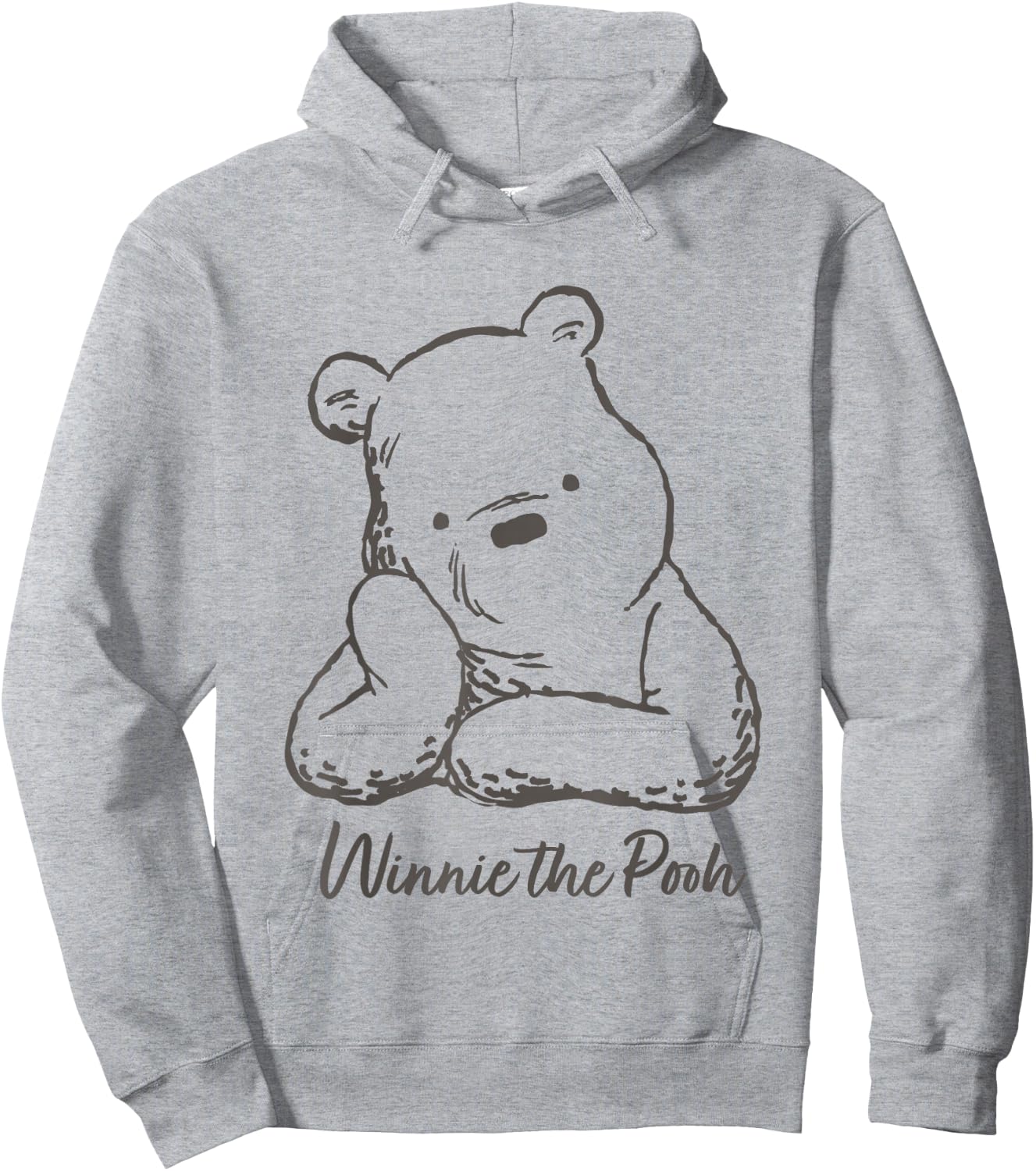 Disney Winnie the Pooh Cute Pooh Pose Outline Big Chest Logo Hoodie - Hoodie | Ash