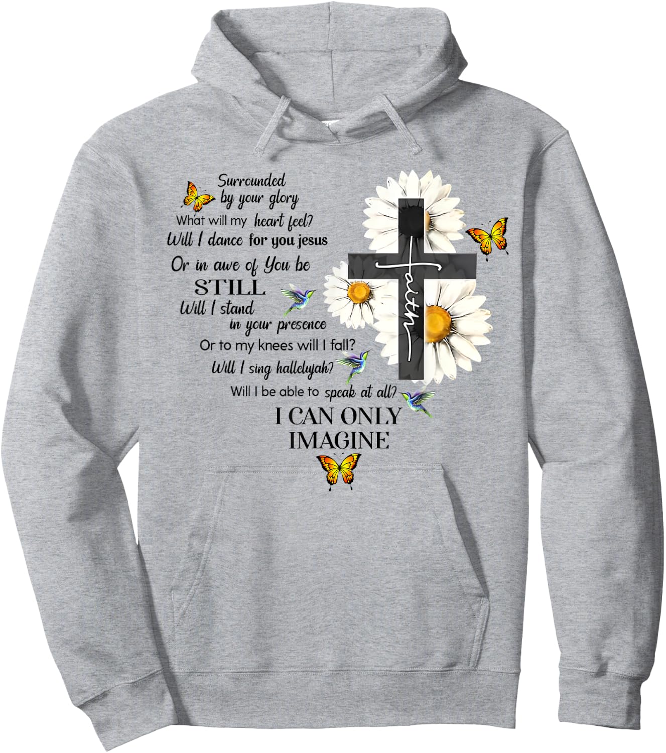 Butterfly Jesus Cross I Can Imagine Christian Religious Hoodie - Hoodie | Ash