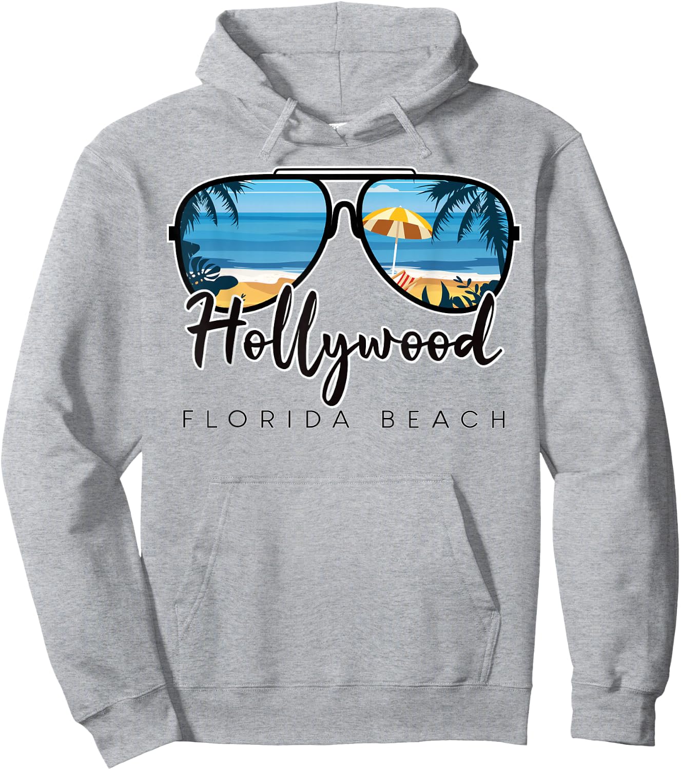 Hollywood Beach Florida Palm Tree Sunglasses Souvenir Hoodie - Hoodie | Ash