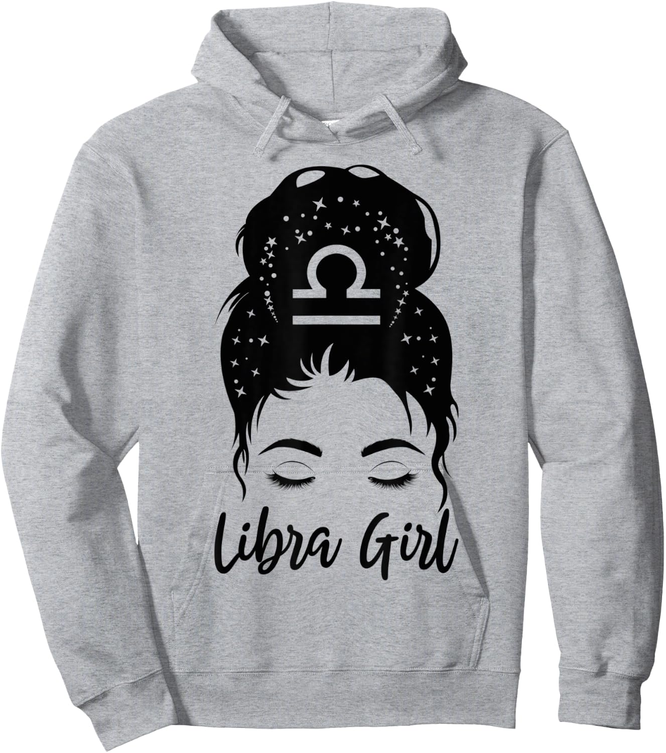 Libra Girl Messy Bun Zodiac Symbol Woman Birthday Costume Hoodie - Hoodie | Ash