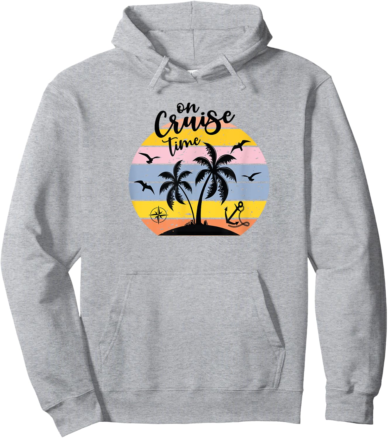 On Cruise Time Funny Coconut Tree Graphic Vintage Hoodie - Hoodie | Ash