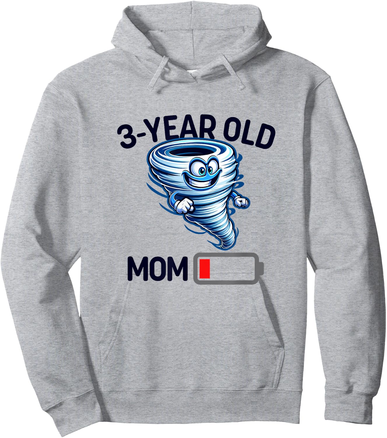 Funny Tired Mom Low Batt Mom of 3 Year Old Mothers Day Hoodie - Hoodie | Ash