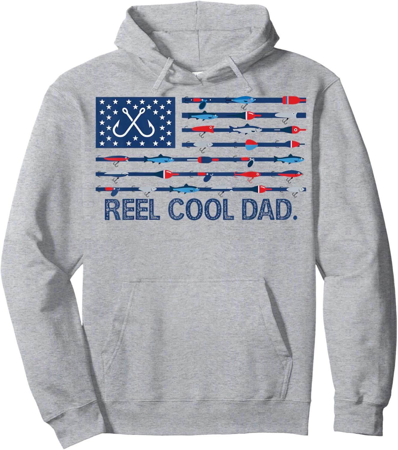 Reel Cool Dad Camo American Flag Fishing Father’s Day Hoodie - Hoodie | Ash