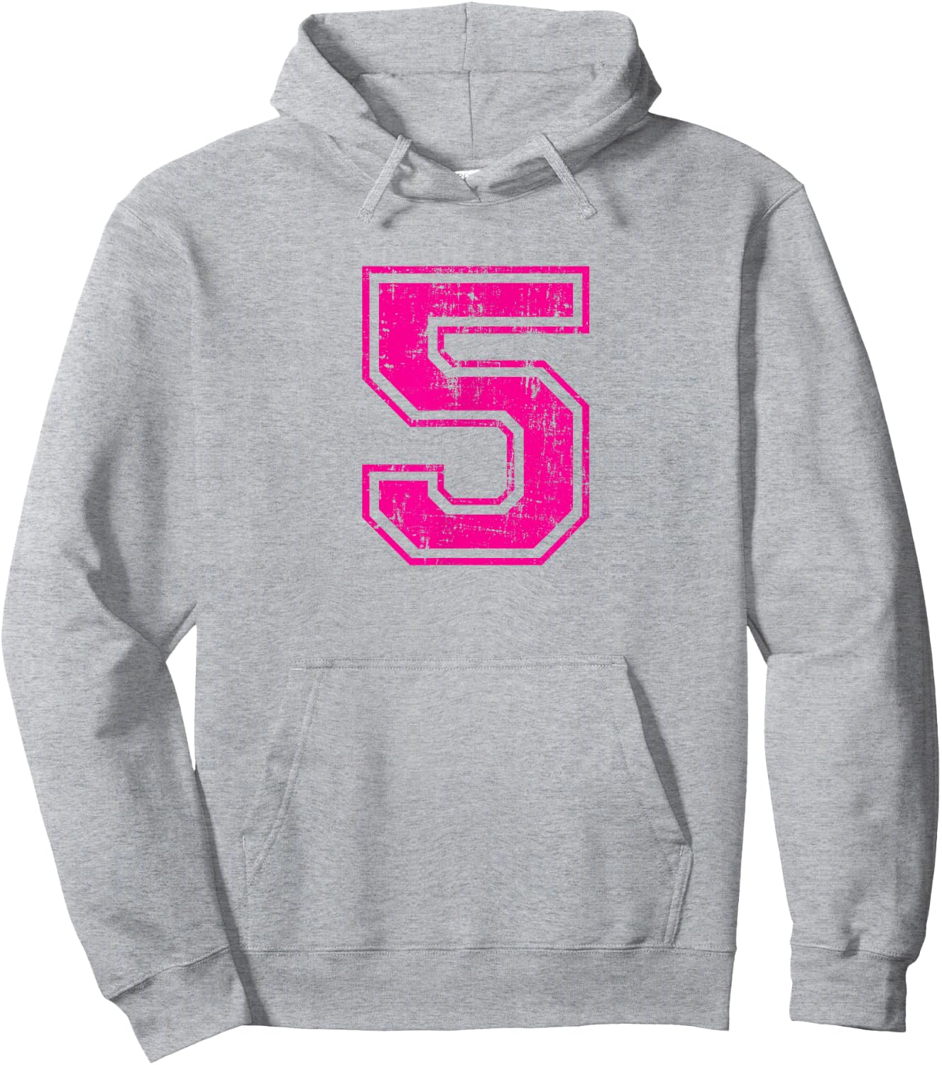 Number 5 Five Varsity Distressed Vintage Sport Team Player's Hoodie - Hoodie | Ash