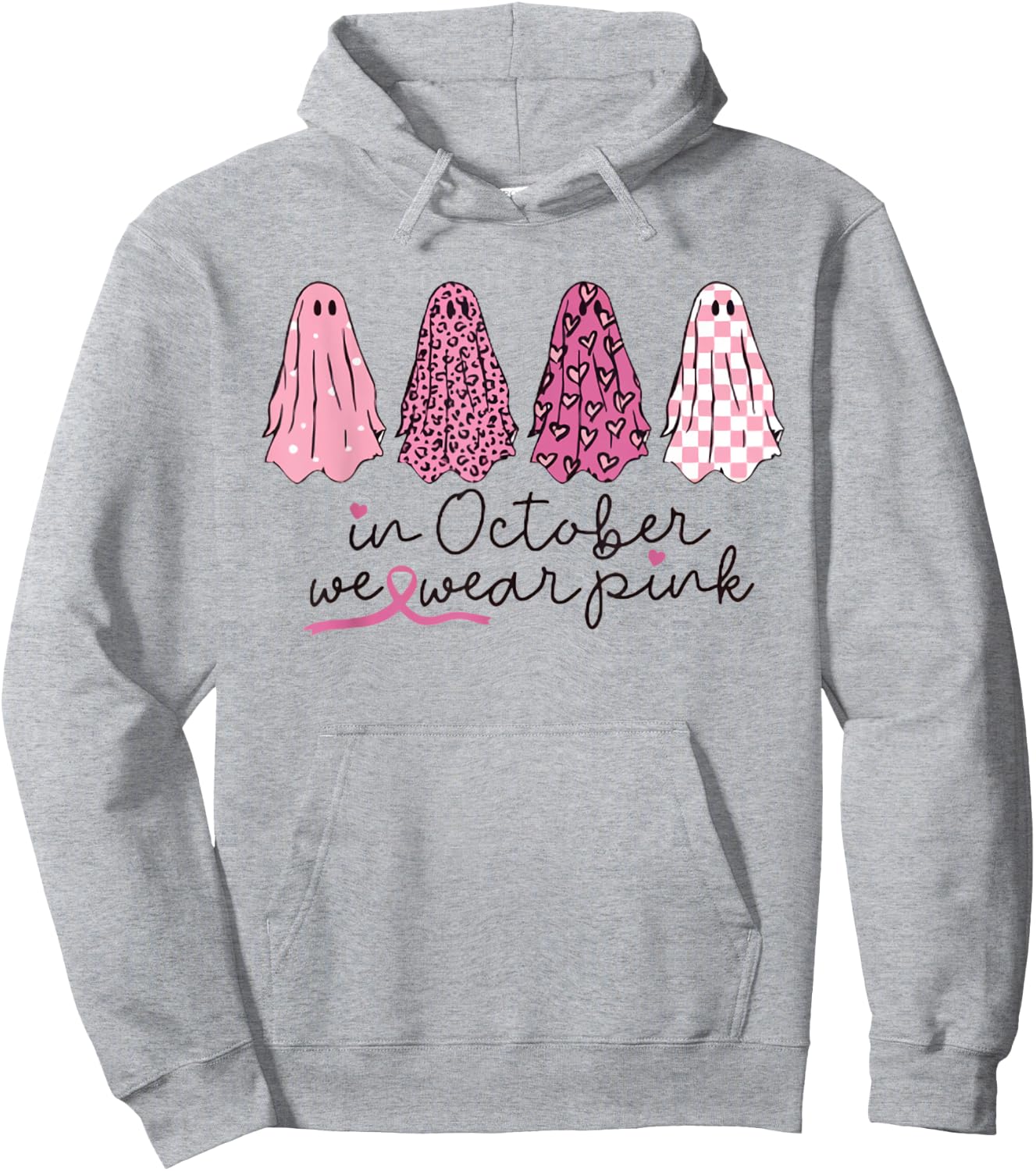 Women In October We Wear Pink Wizard Ghosts Breast Cancer Hoodie - Hoodie | Ash