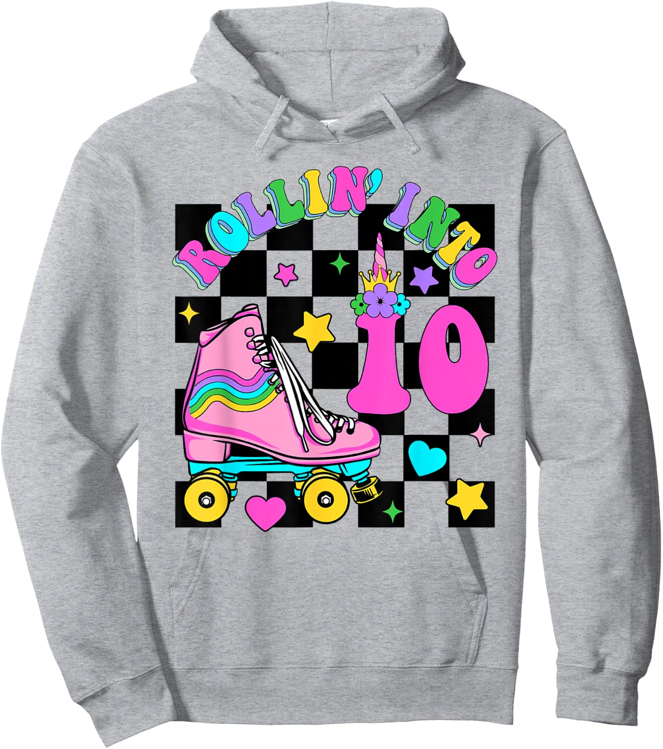 Rolling Into 10 Years Old Skater 10th Birthday Kids Girls Hoodie - Hoodie | Ash