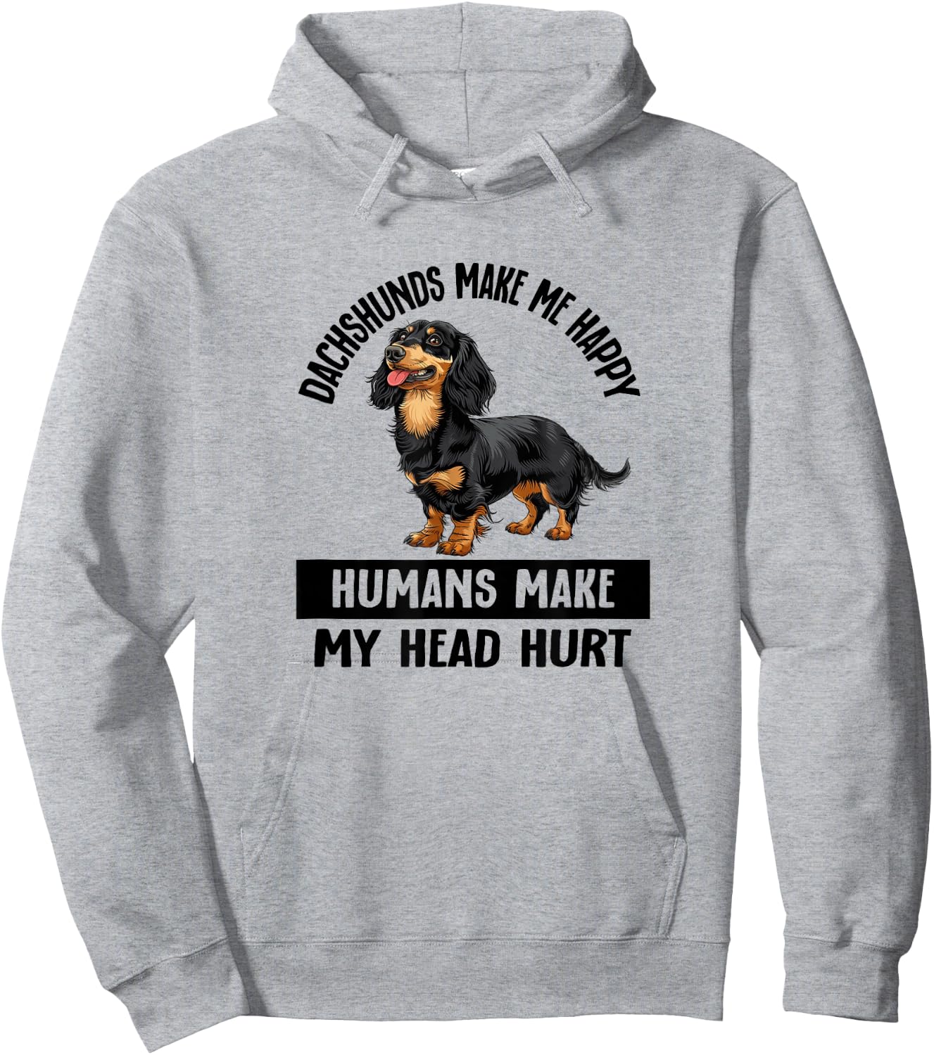 Funny Happy Black Long Haired Dachshund Lover Hoodie - Hoodie | Ash