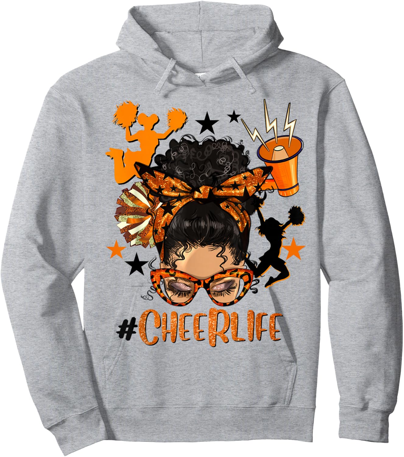 Cheer Life Messy Bun Brunette Orange Black Cheerleading Team Hoodie - Hoodie | Ash