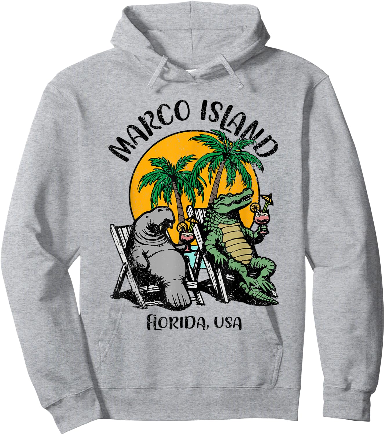 Marco Island Florida USA Funny Manatee Alligator Design Hoodie - Hoodie | Ash