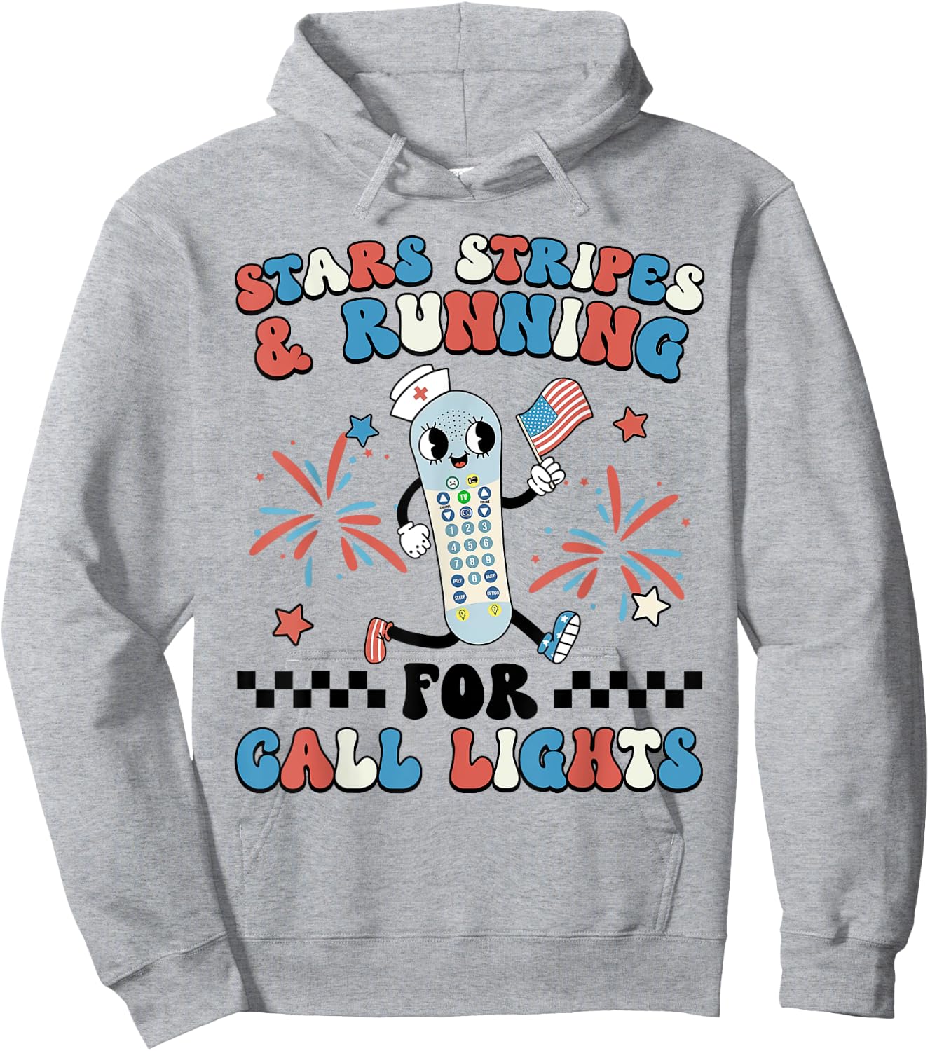 4th July ER Nurse Stars Stripes And Running For Call Lights Hoodie - Hoodie | Ash