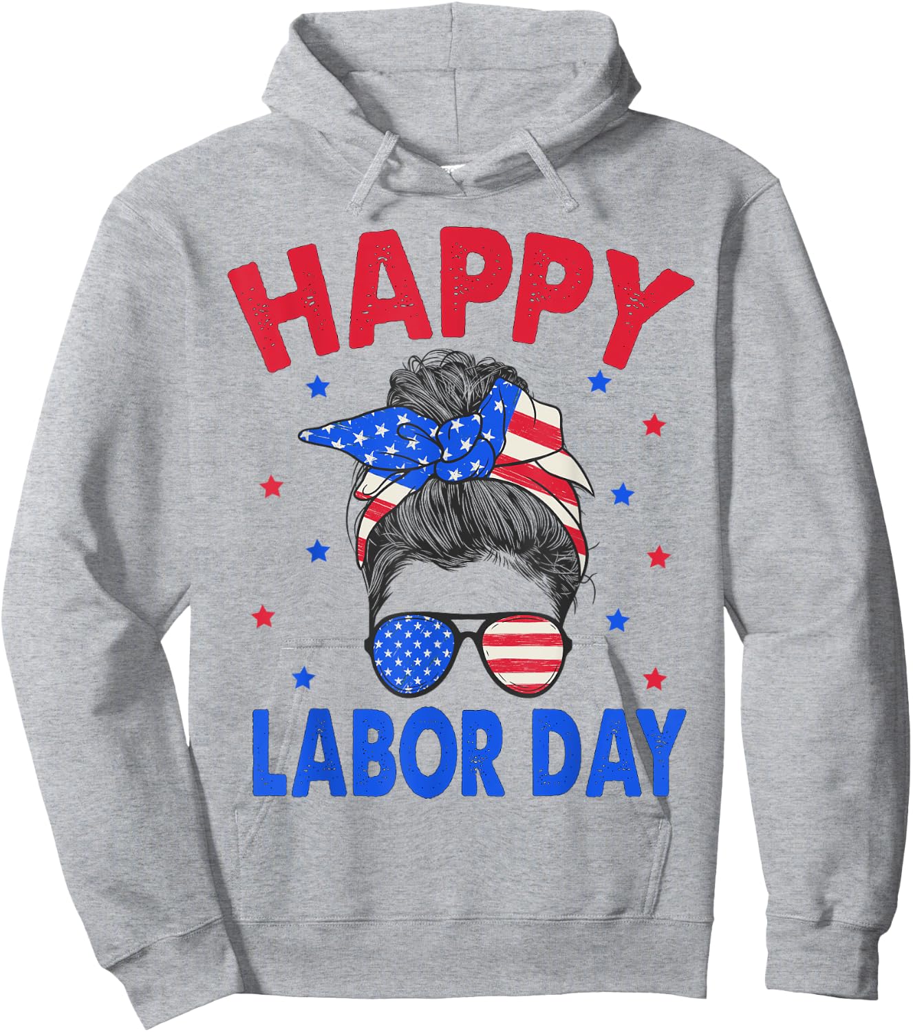 Happy Labor Day Shirt Messy Bun Labor Day USA Flag Hoodie - Hoodie | Ash