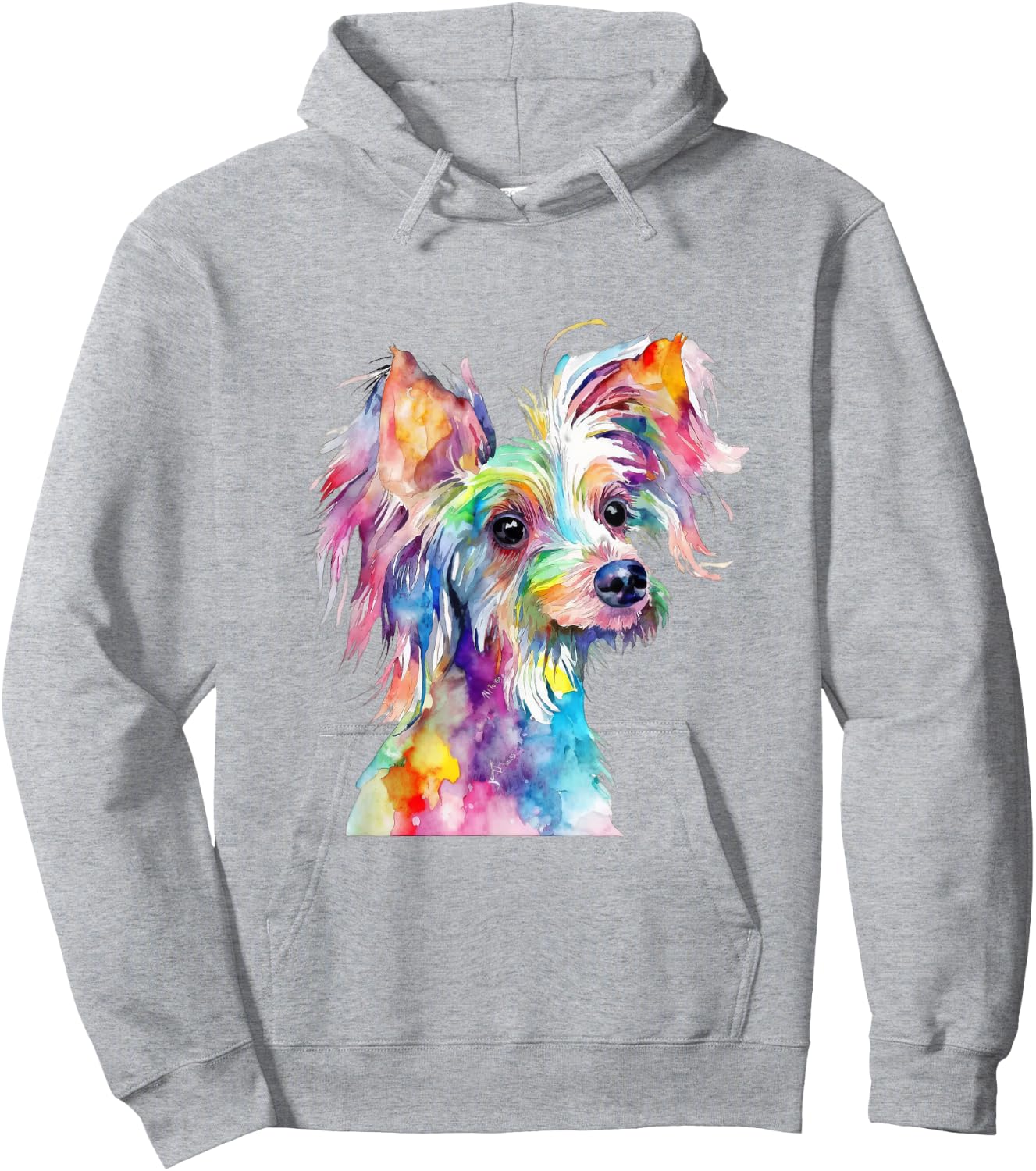 Chinese Crested Dog Colorful Watercolor Dog Hoodie - Hoodie | Ash