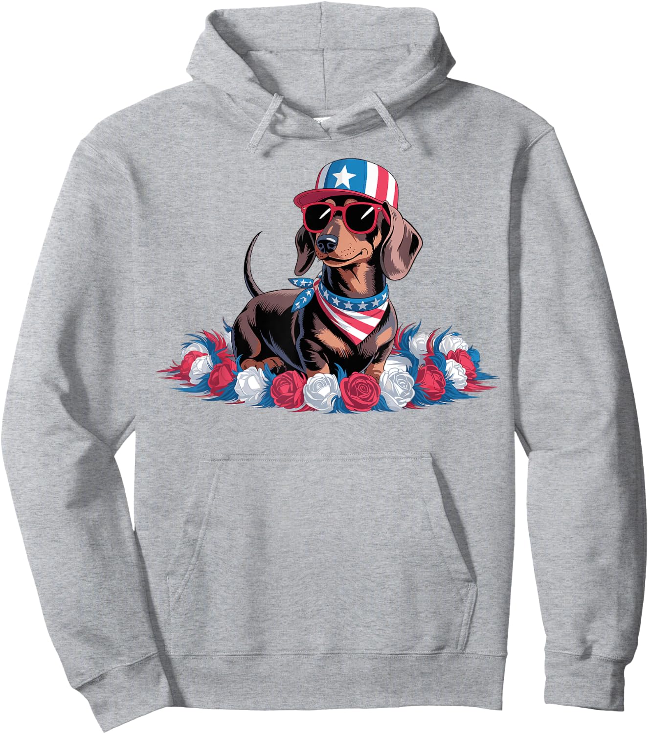 Patriotic Dachshund Dog USA Flag Sunglasses 4th of July Hoodie - Hoodie | Ash