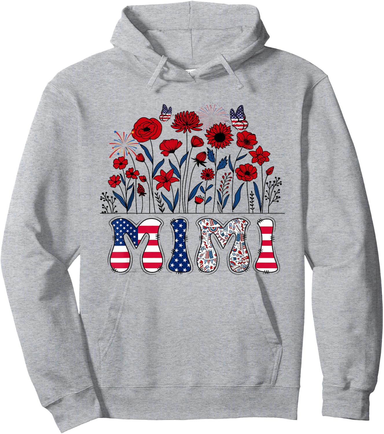 Groovy Mimi 4th of July Patriotic Floral Women Mother's Day Hoodie - Hoodie | Ash