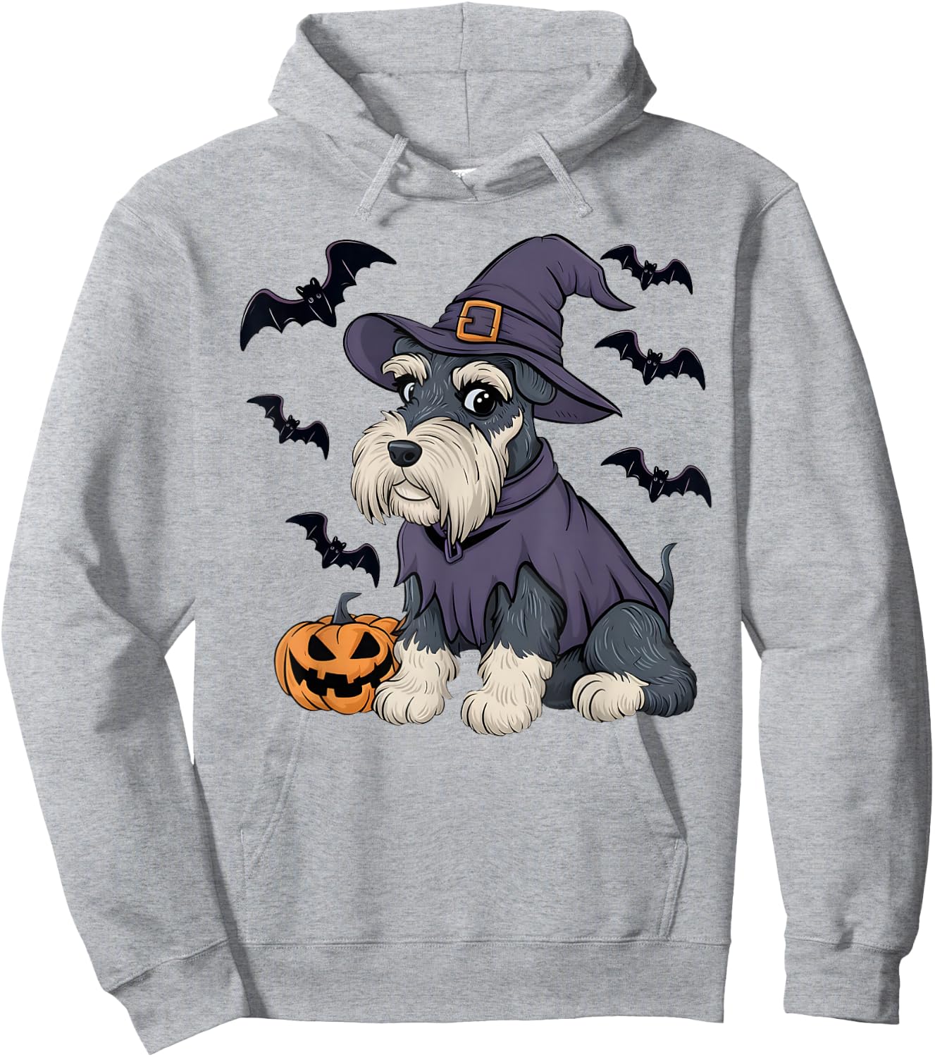 Schnauzer Dog Scary Pumpkin Bat Witch Schnauzer Halloween Hoodie - Hoodie | Ash