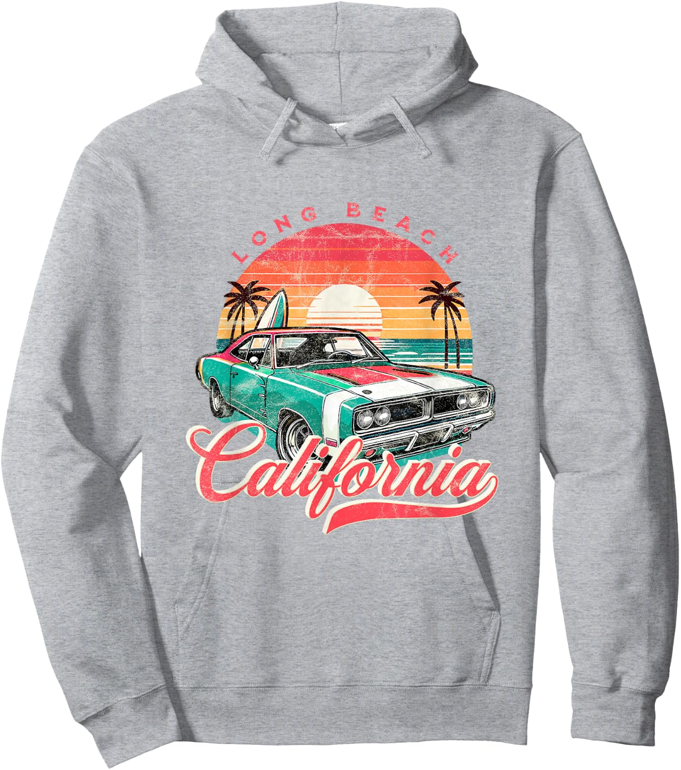 Classic Muscle Car Retro Long Beach California Surfer Sun Hoodie - Hoodie | Ash