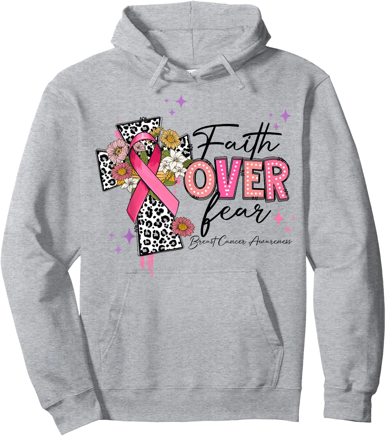 Faith Over Fear Breast Cancer Awareness Christian Religious Hoodie - Hoodie | Ash