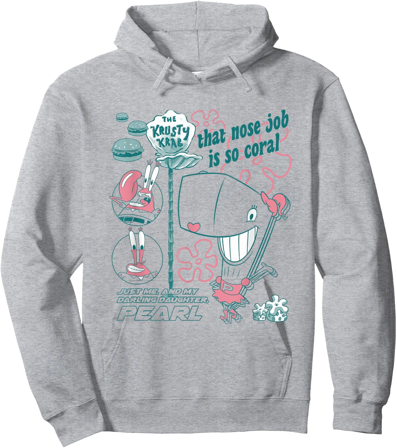 SpongeBob SquarePants Mr. Krabs And Pearl Retro Chest Poster Hoodie - Hoodie | Ash