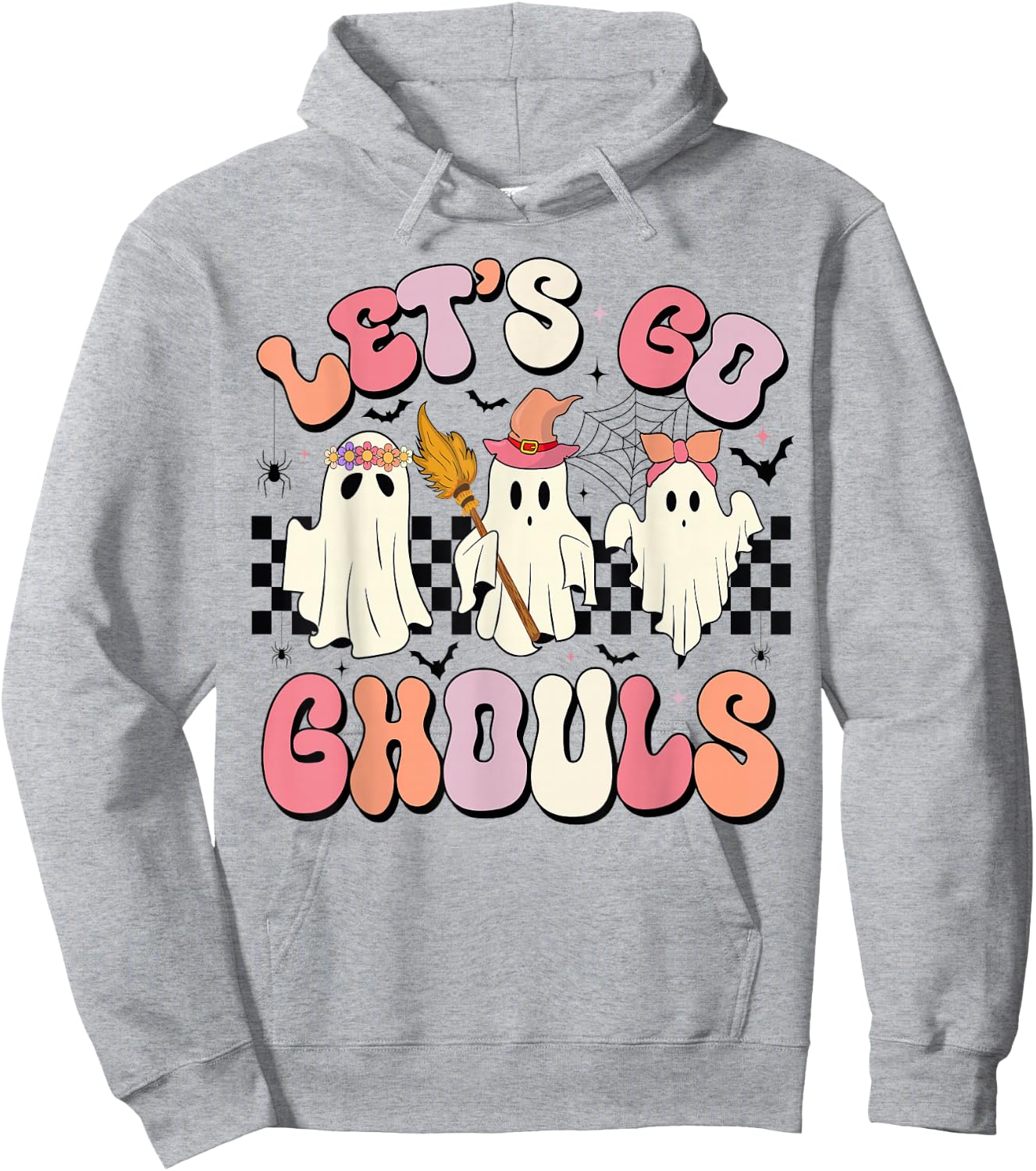 Let's Go Ghouls Halloween Ghost Outfit Costume Retro Groovy Hoodie - Hoodie | Ash