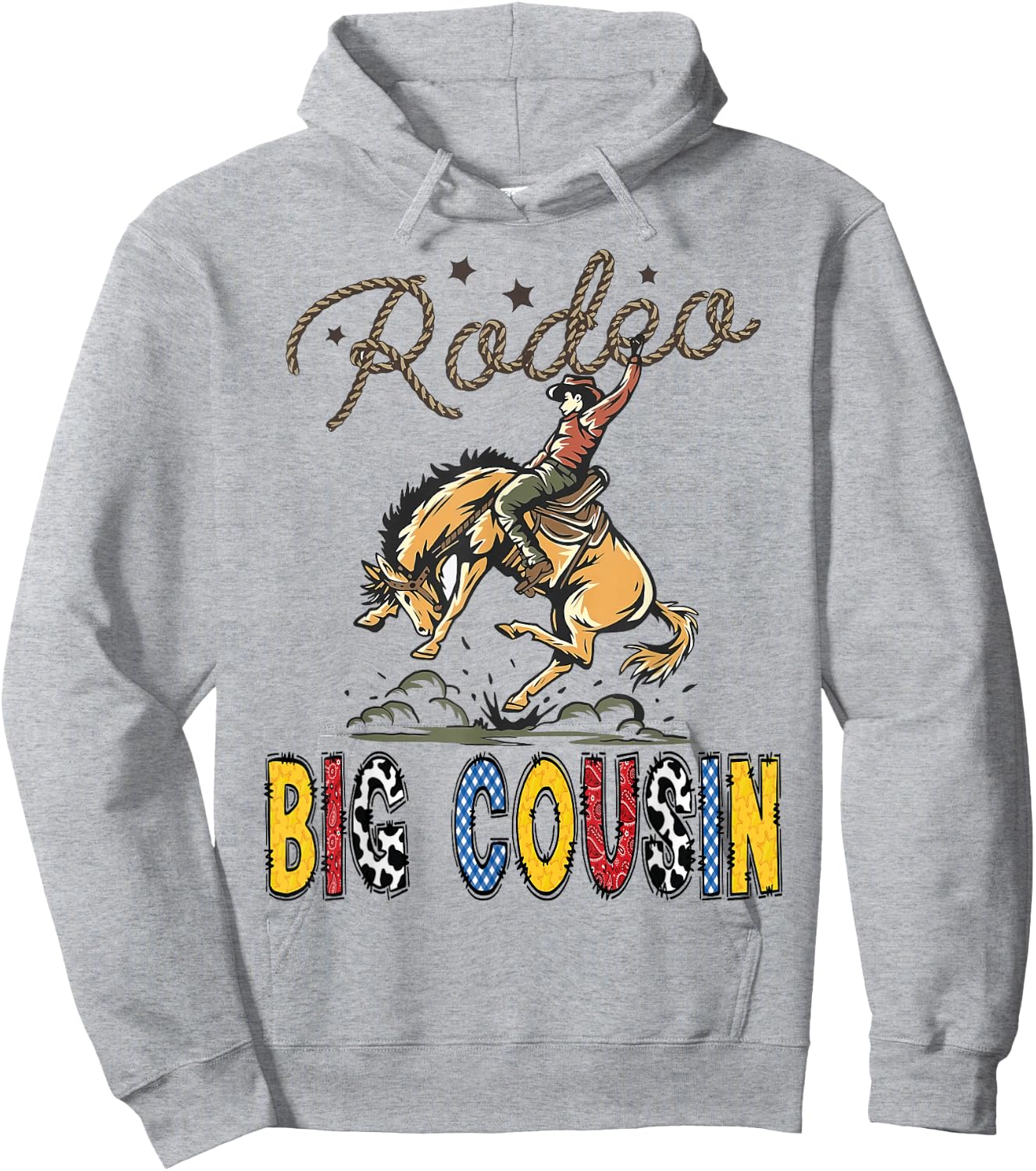 Rodeo Big Cousin Cowboy Cowgirl Birthday Kids Matching Hoodie - Hoodie | Ash